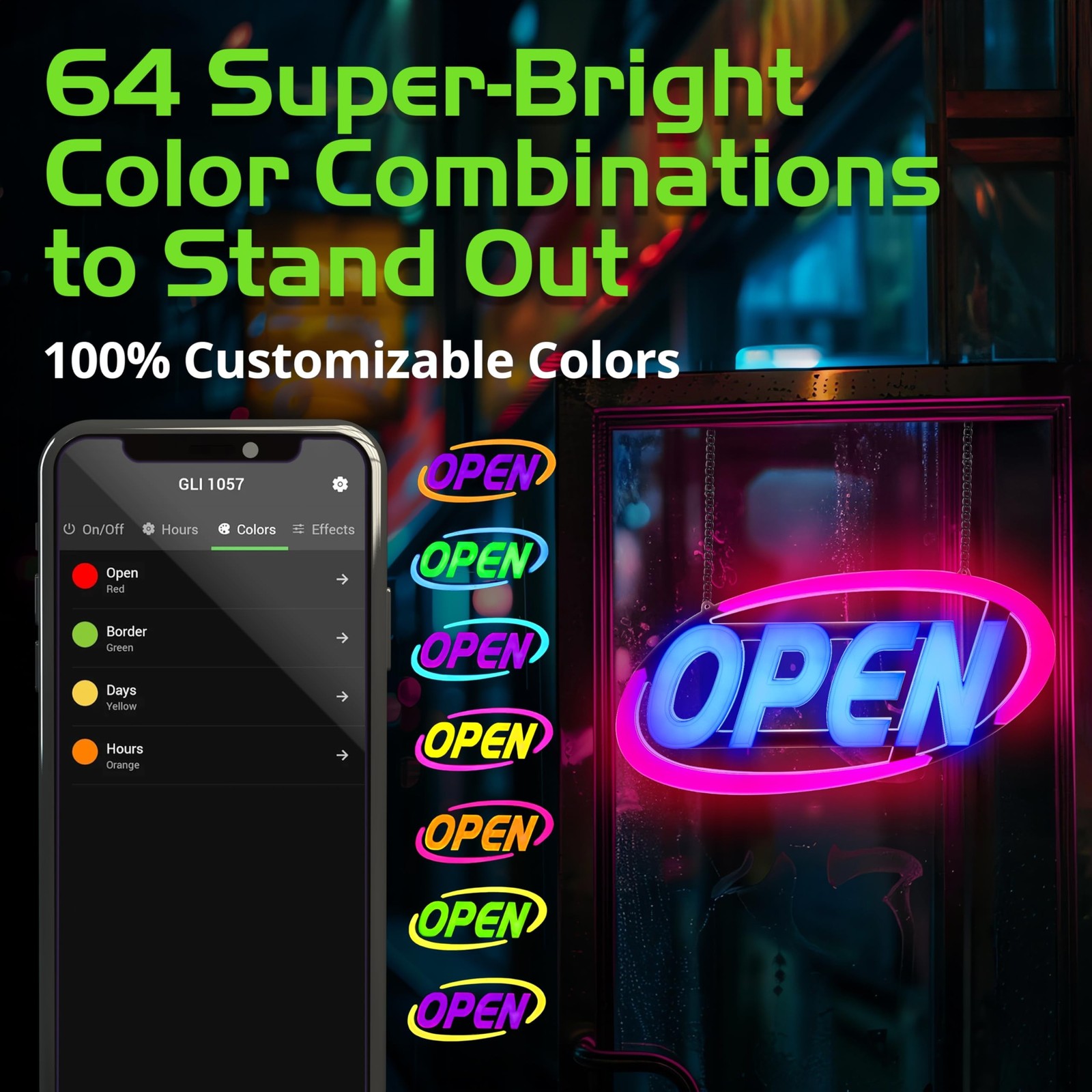 GLI Led Open Sign for Business – Stand Out with 64 Super-Bright Color Combos …