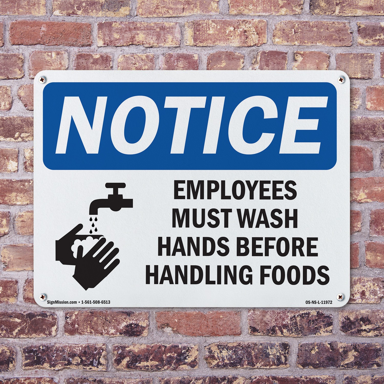 Employees Must Wash Hands Before OSHA Notice Sign Metal, Decal – 5 or 10 Pack