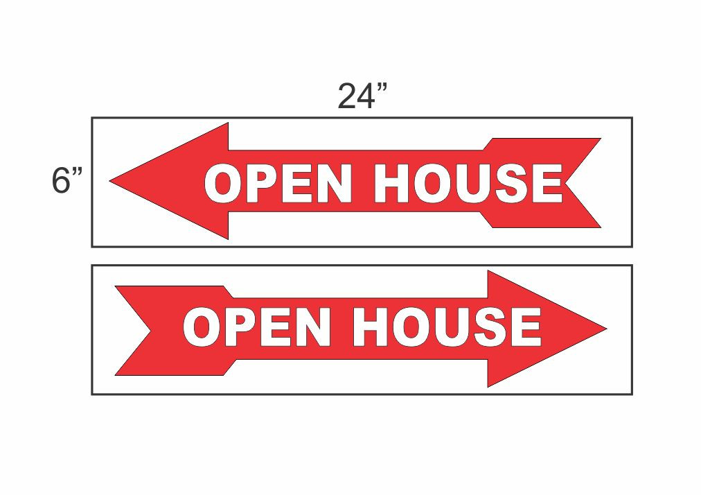 OPEN HOUSE ARROW RED 6&Prime;x24&Prime; REAL ESTATE SIGNS Buy 1 Get 1 FREE 2 Sided