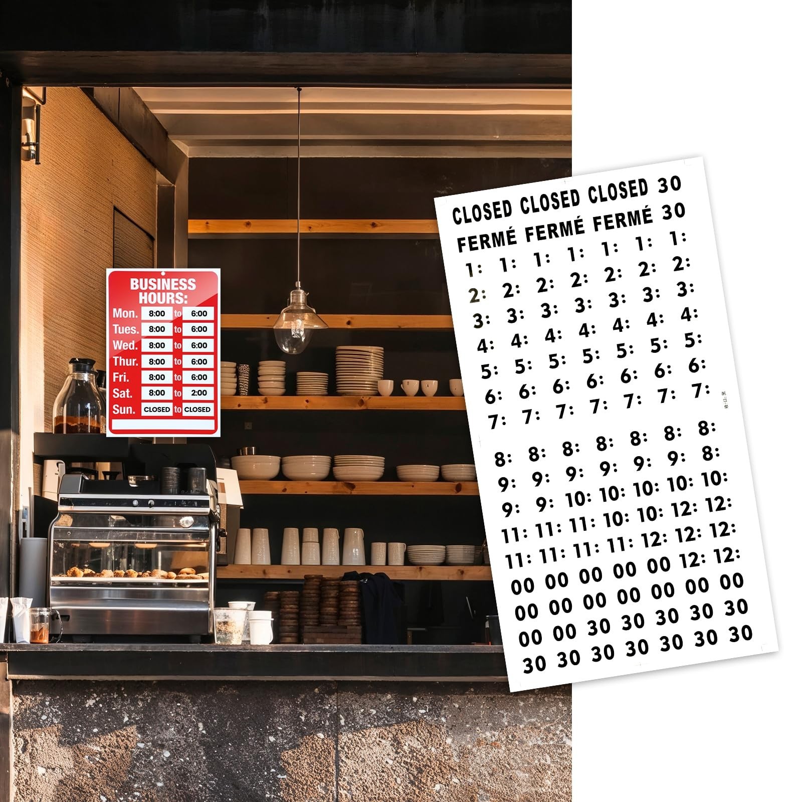 Adjustable Open Closed Business Hours Sign – 2 Pcs with Letter Number Stickers f