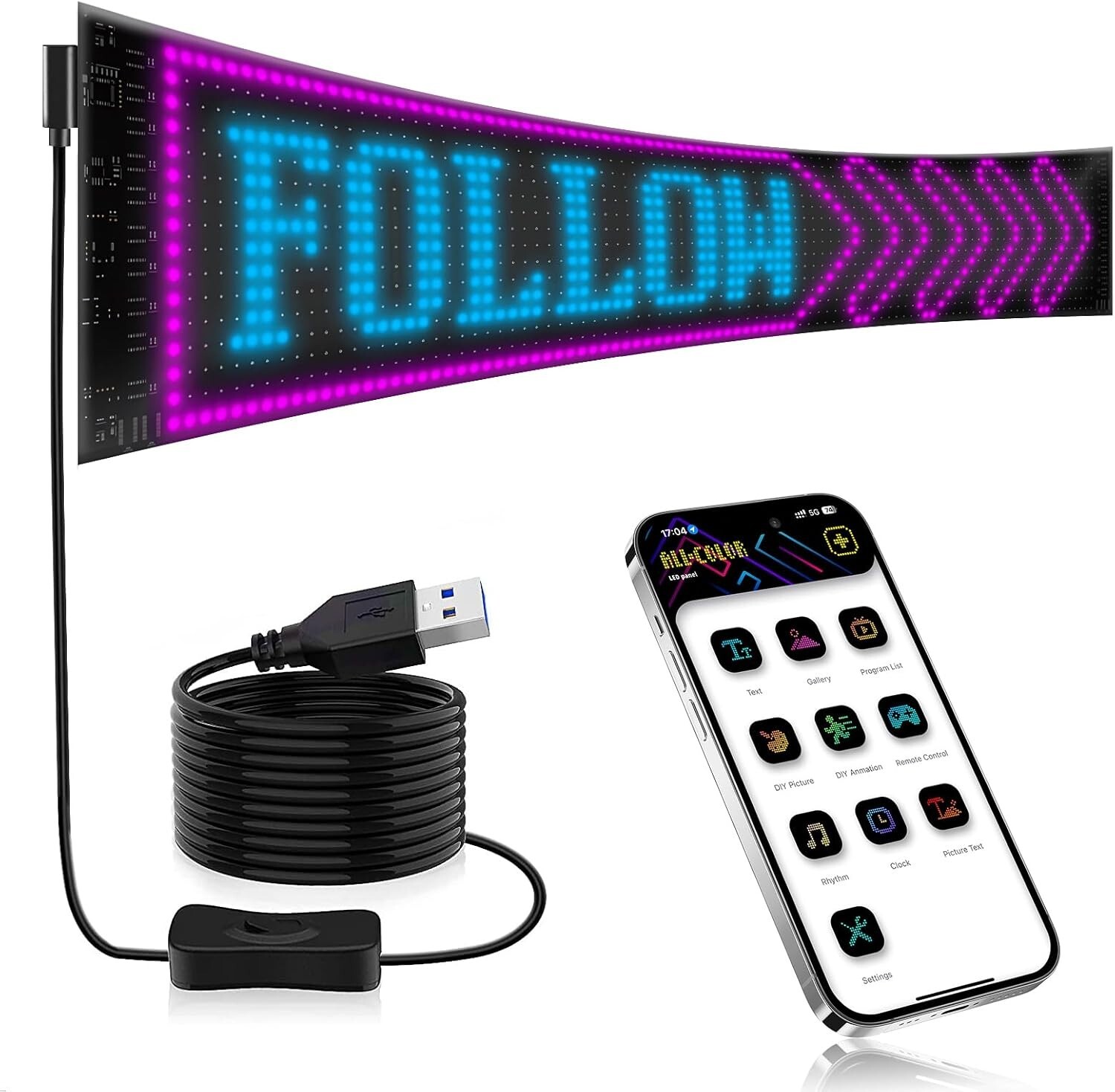Programmable LED Sign, 23&Prime;x5&Prime; Scrolling Bright LED Matrix Panel, Smart APP Co…