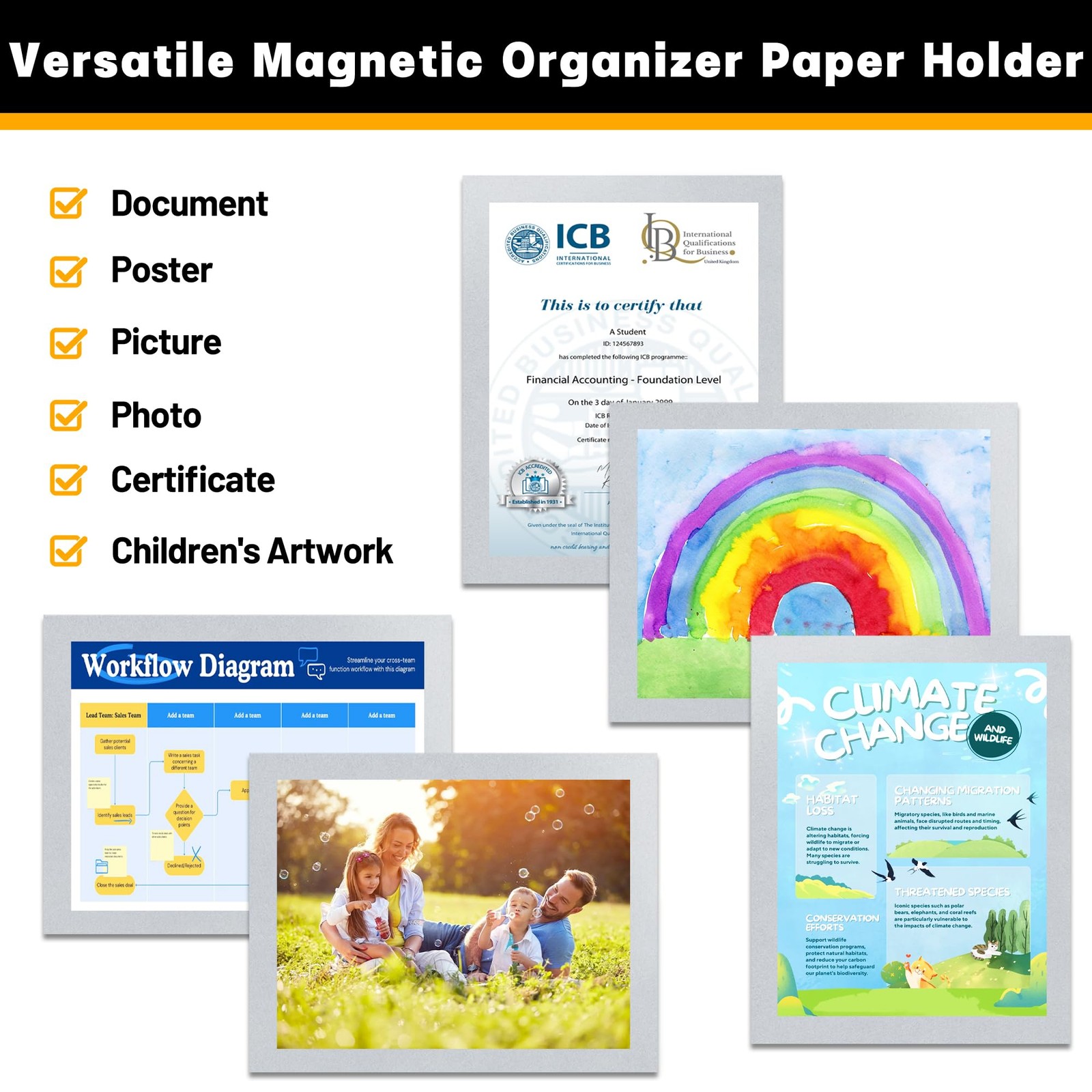 VAIIGO 5Packs Magnetic Frames for Refrigerator – 5Pack 8.5&Prime;x11&Prime;, Silver