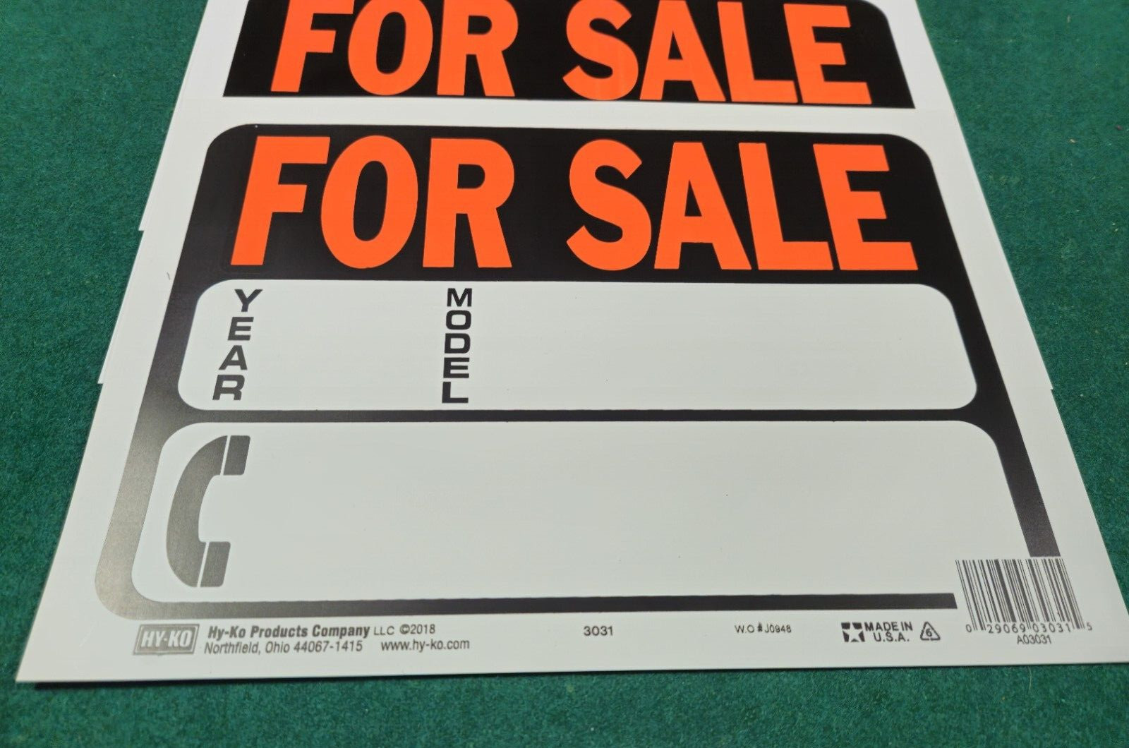 3 new Hy-Ko Auto/Boat For Sale Plastic Sign Orange/Black 8.5&Prime; x 12&Prime; A03031