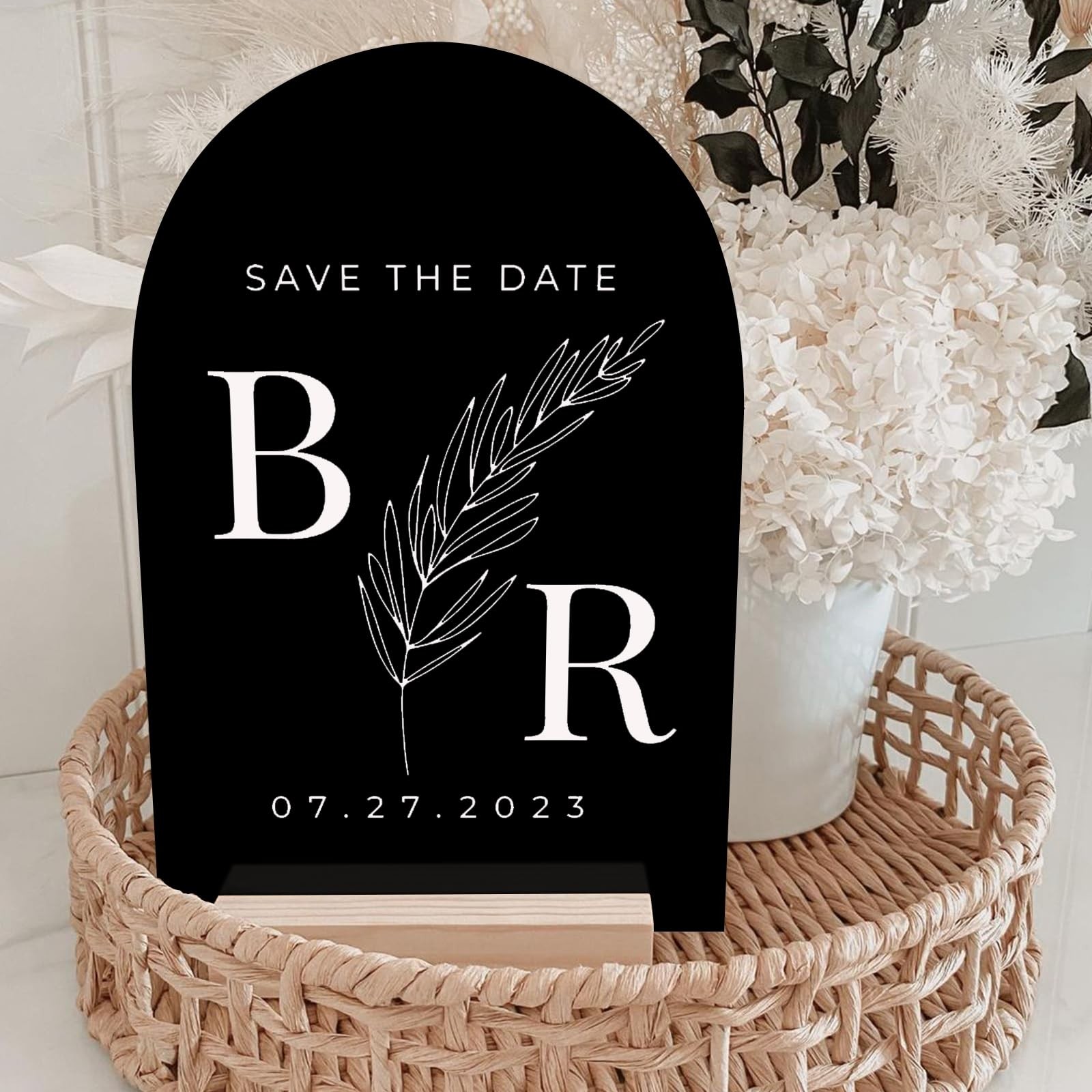 10 PCS Black Arch Acrylic Table Sign Blank Sheets Wood Stand Base 5×7 Inch