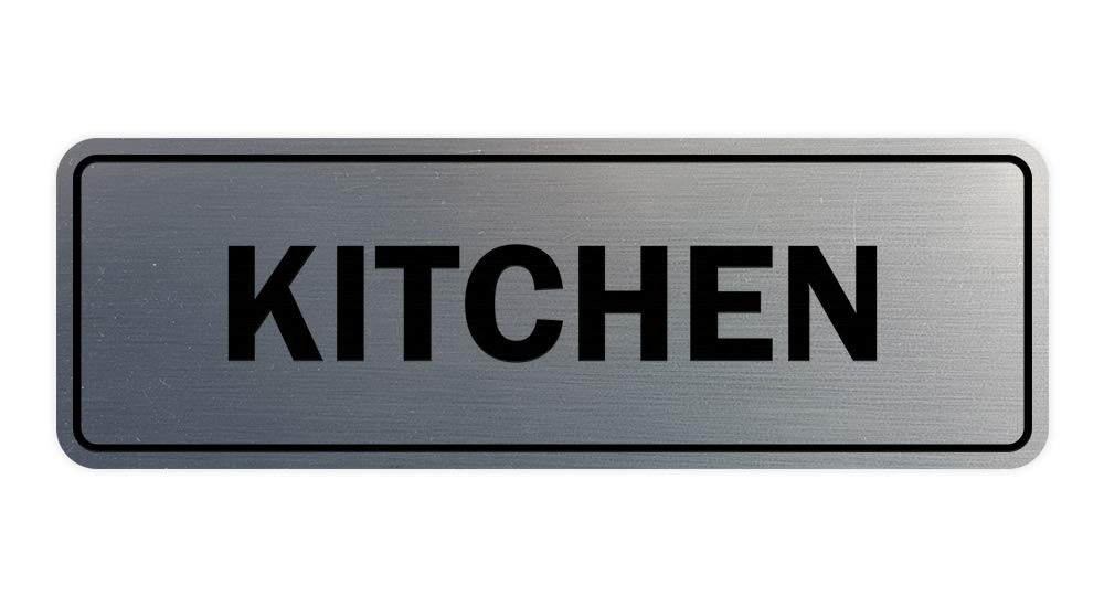 Standard Kitchen Sign Brushed Silver Large Wall Door Mount Hardware