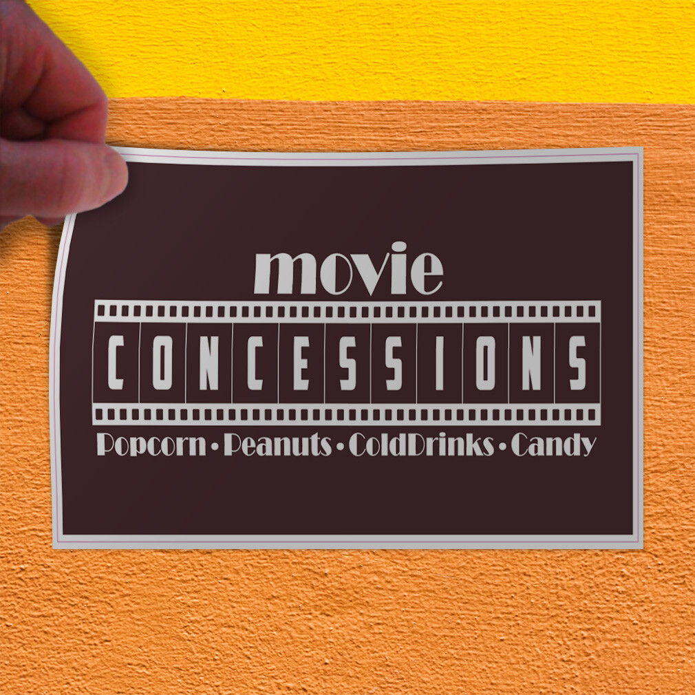 Decal Stickers Movie Concessions Popcorn Peanuts Cold Drinks Candy Vinyl