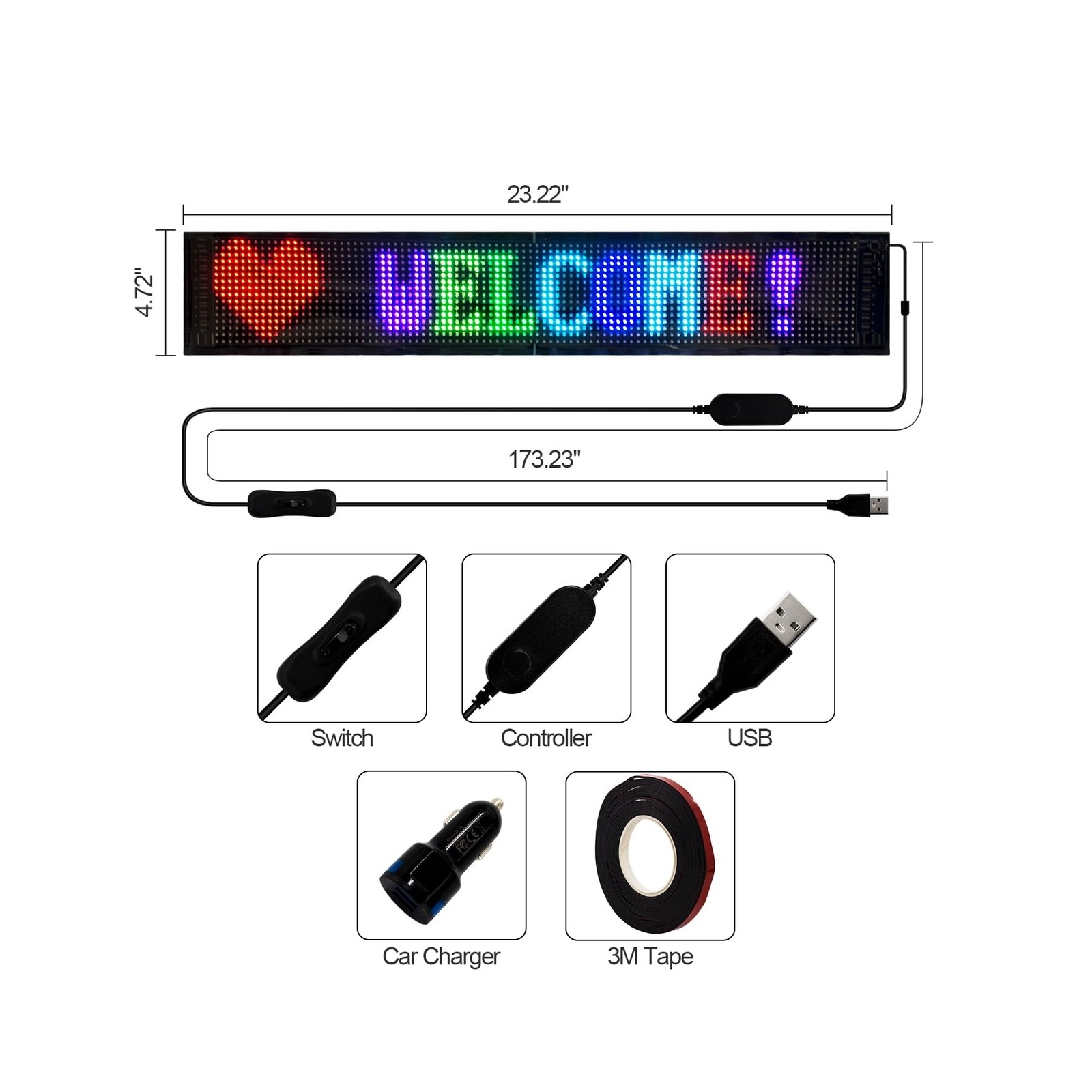 HOIOS LED Sign for Car Super Bright Programmable LED Sign USB 5V Flexible LED…