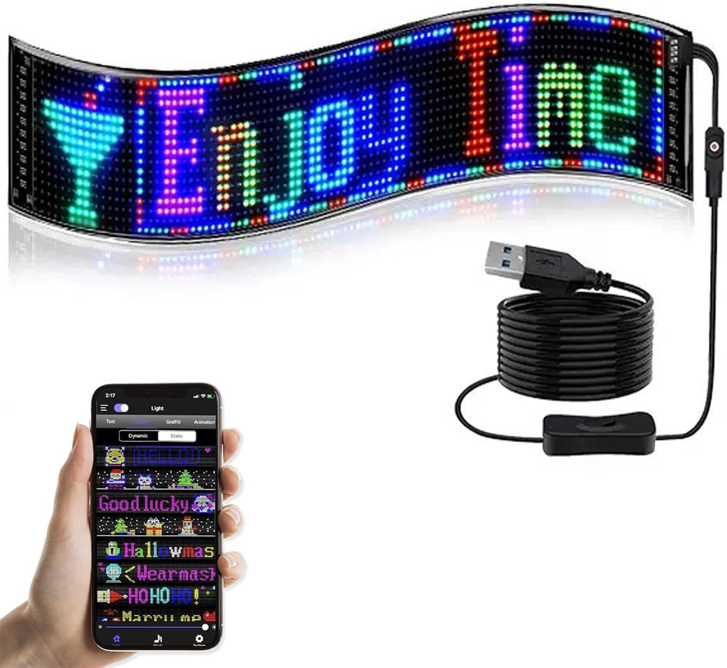 23&Prime;X5&Prime; Flexible RGB LED Sign, App Controlled Programmable LED Display for Car Re
