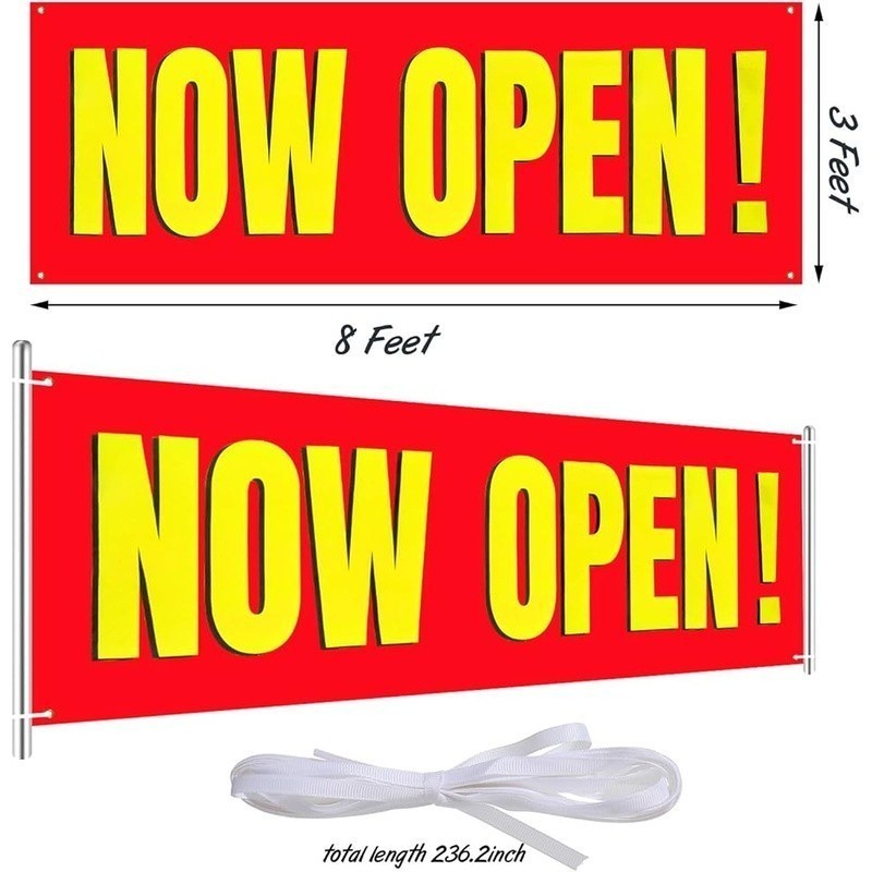 Large Now Open Sign Banner Durable Oxford Cloth Store Front Decor Gift New