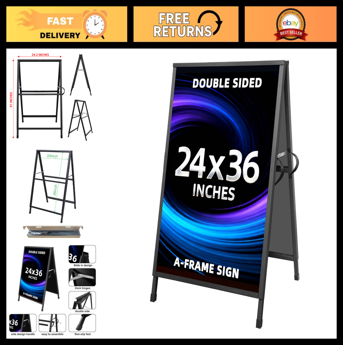 Heavy Duty A-Frame Sidewalk Sign 24×36 Inch Double-Sided Metal Display Board