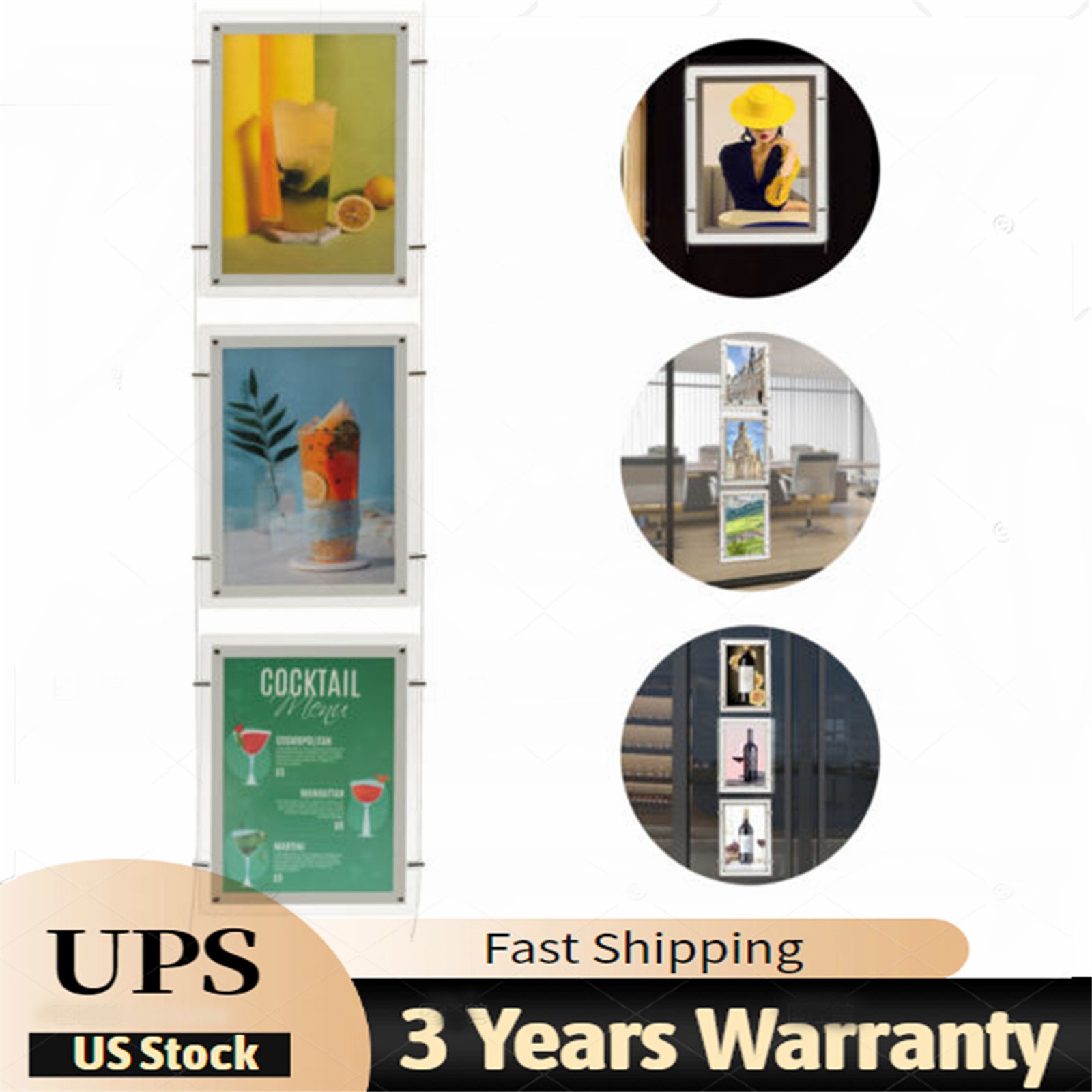 3x A3 Real Estate Window Hanging Led Backlit Picture Frame Display Sign Holder~