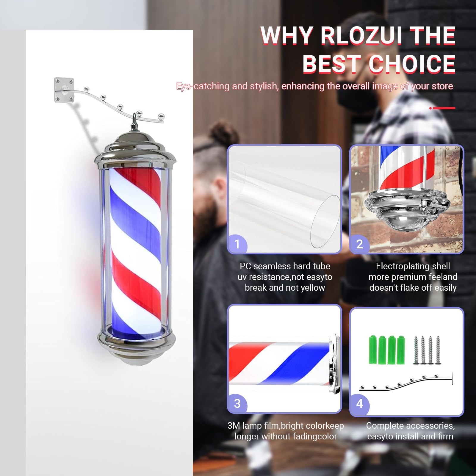 15 » Barber Pole LED Light, Barber Shop Pole Light Silver | Hair Salon Open S…