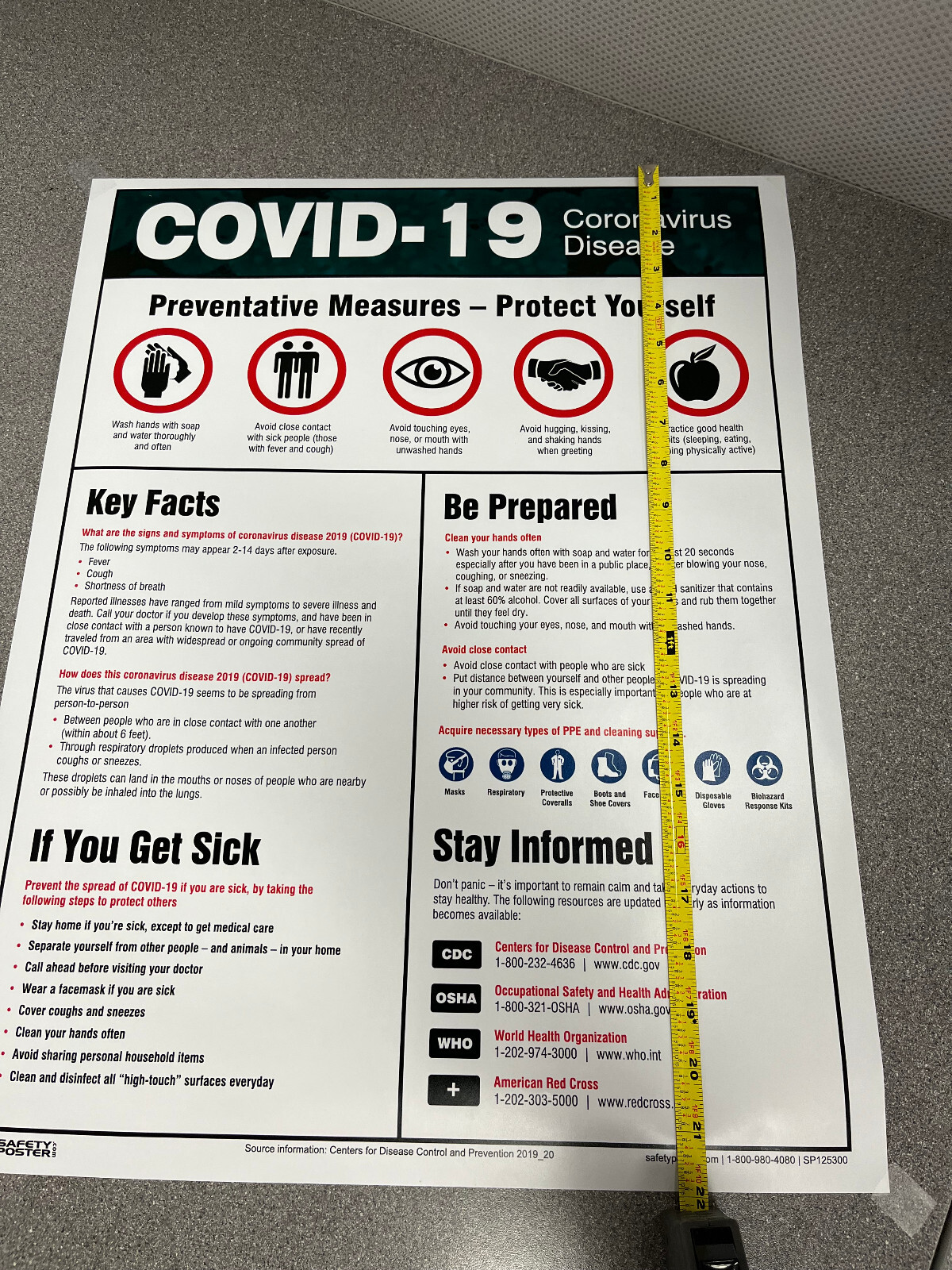 Safety Poster COVID-19 Information 22&Prime; x 17&Prime; Non-Laminated