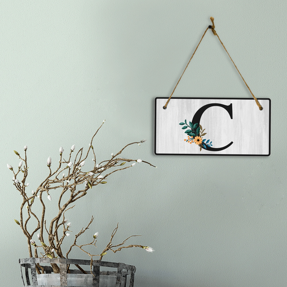 C Flower Decor 5×10 Hanging Wall or Door Sign | Alphabet Letter Room Decoration