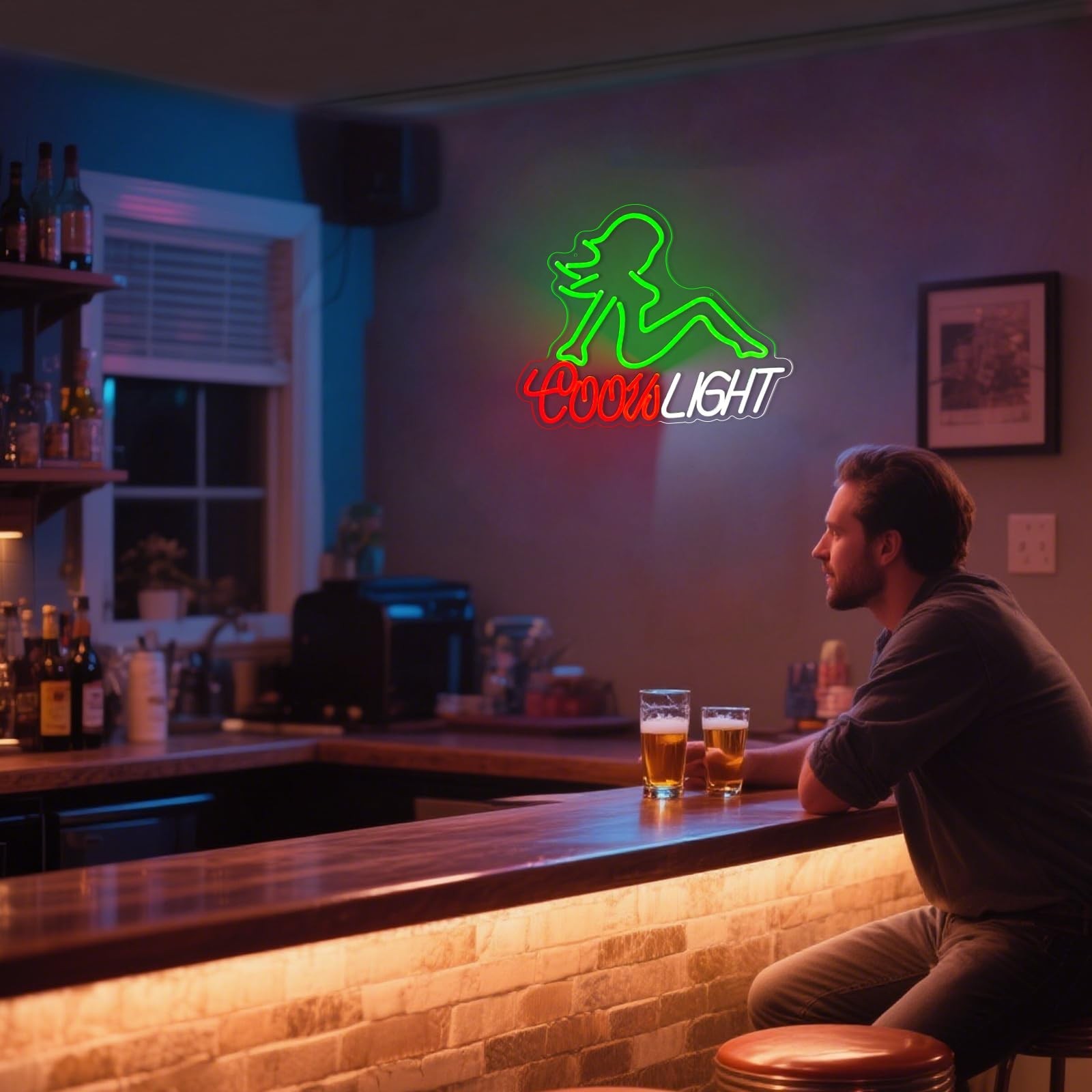 Crs Neon Sign, Beer LED Light for Man Cave Bar Decor Green Lady Neon Lights f…
