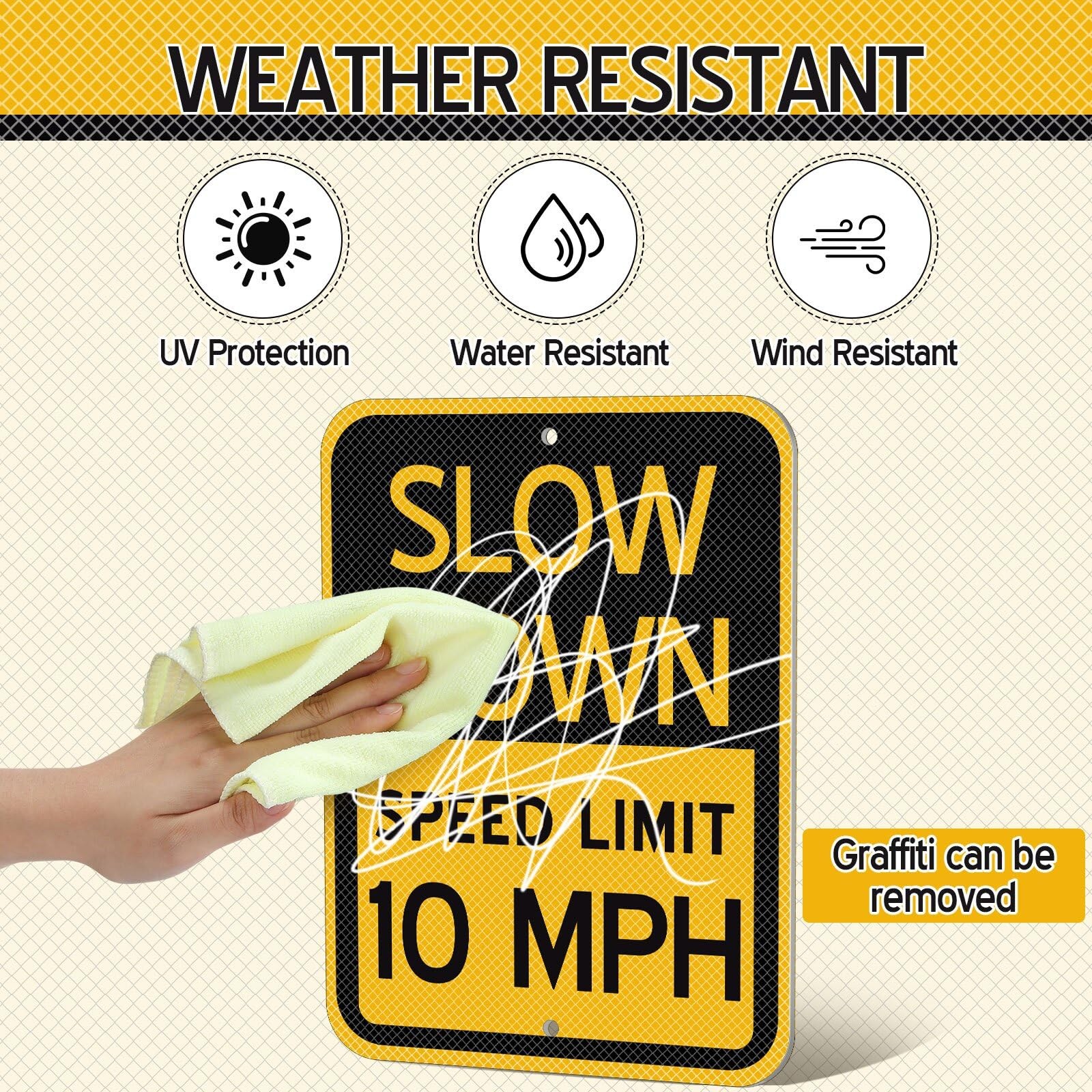 3 Pack 17×12 Inch Slow Down Sign Speed Limit 10 MPH Traffic Sign for Driveway