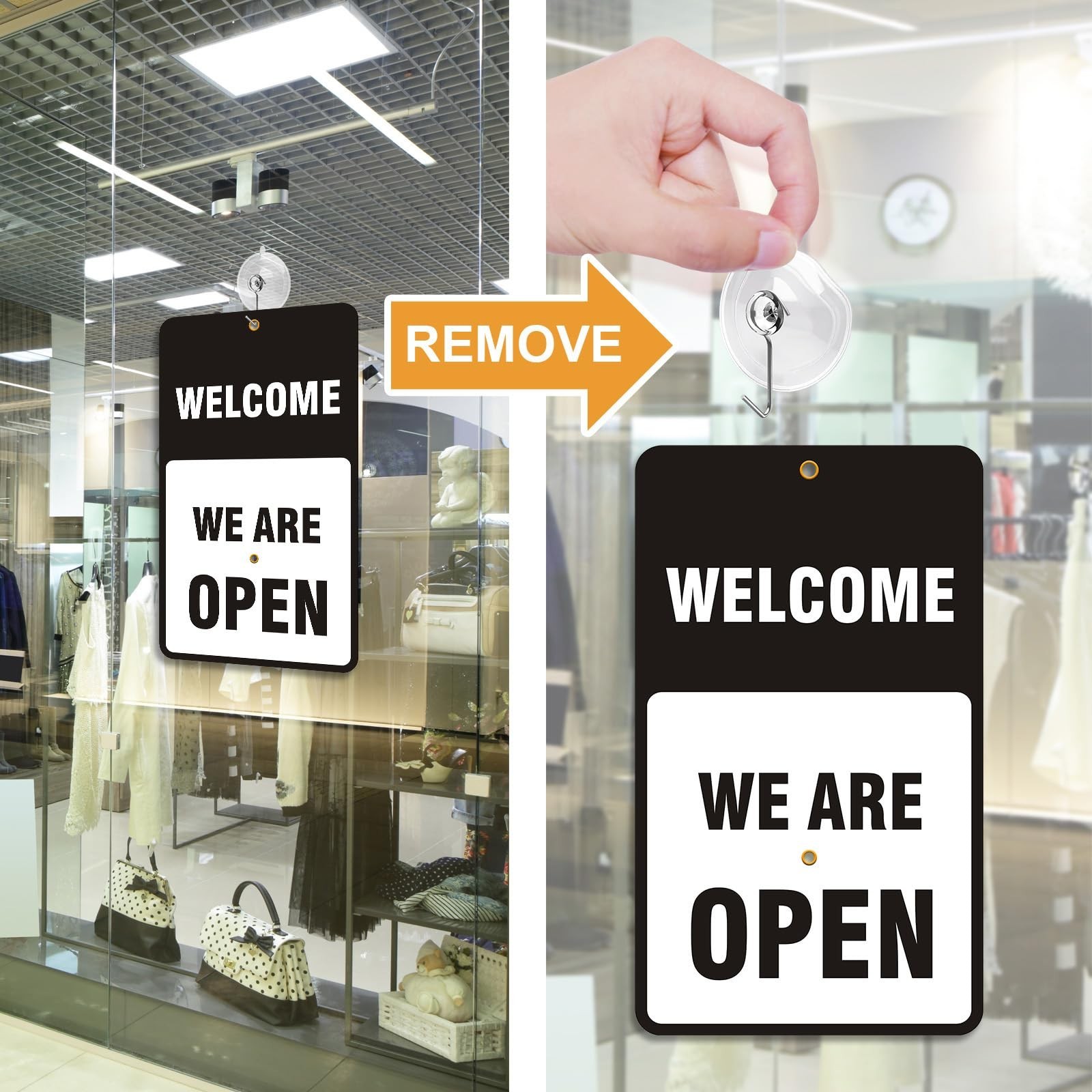 Open Signs for Business with Suction Cups, “We Will Be Back – Welcome We a