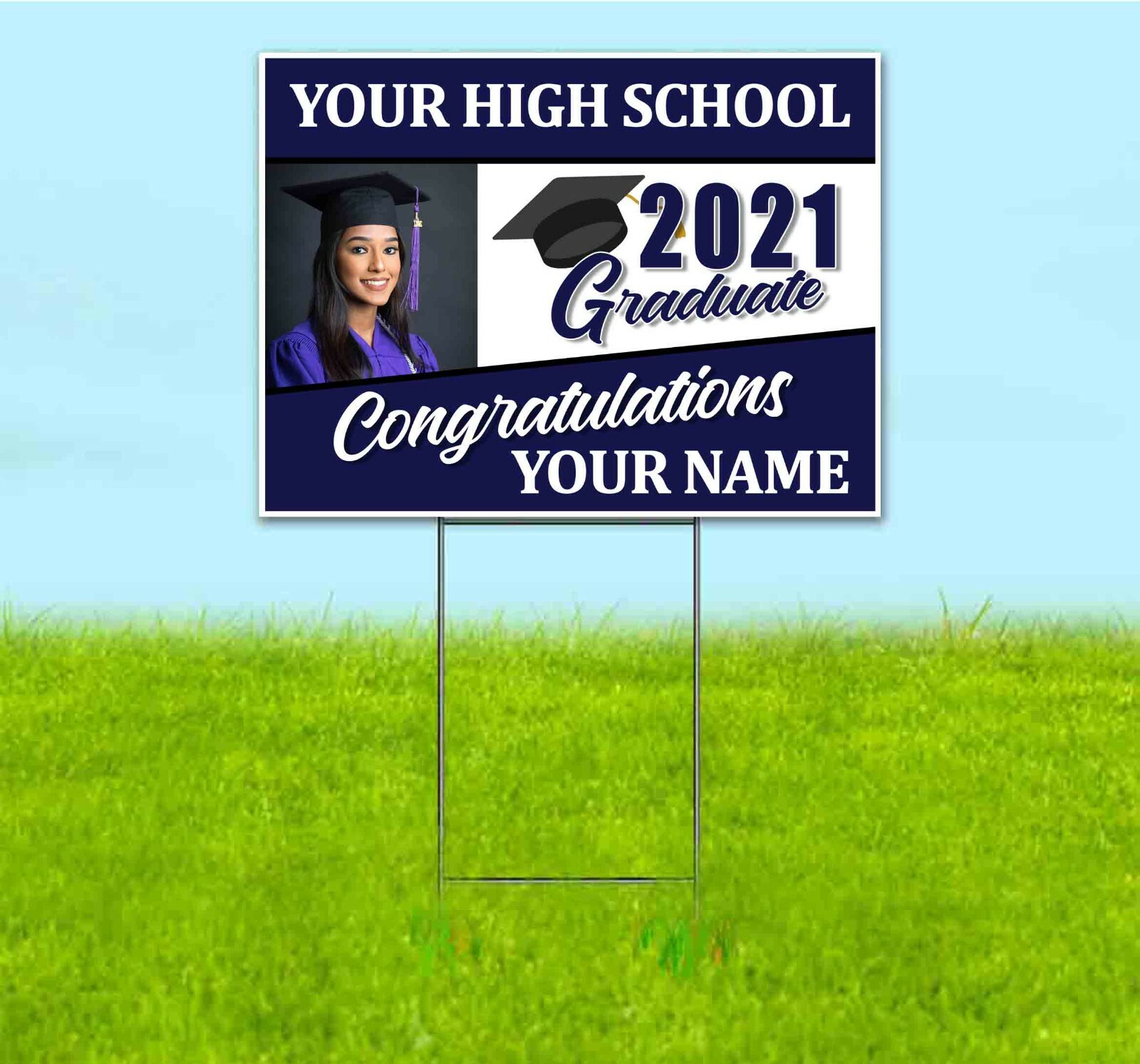 CUSTOM PHOTO AND NAME 2021 GRADUATE 18×24 Yard Sign Corrugated Plastic Bandit