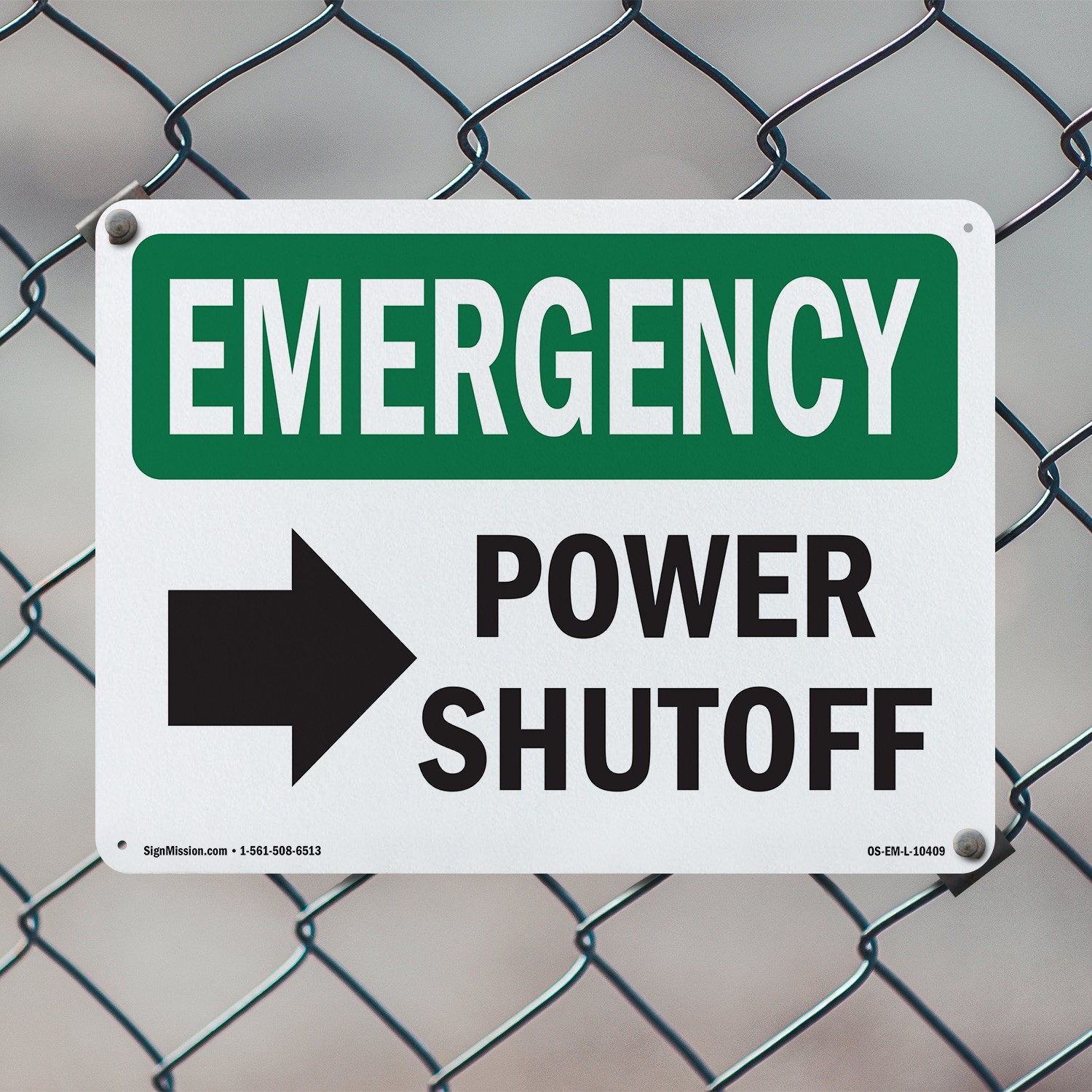 Power Shutoff [Right Arrow] With Symbol OSHA Emergency Sign, Decal 5 or 10 Pack