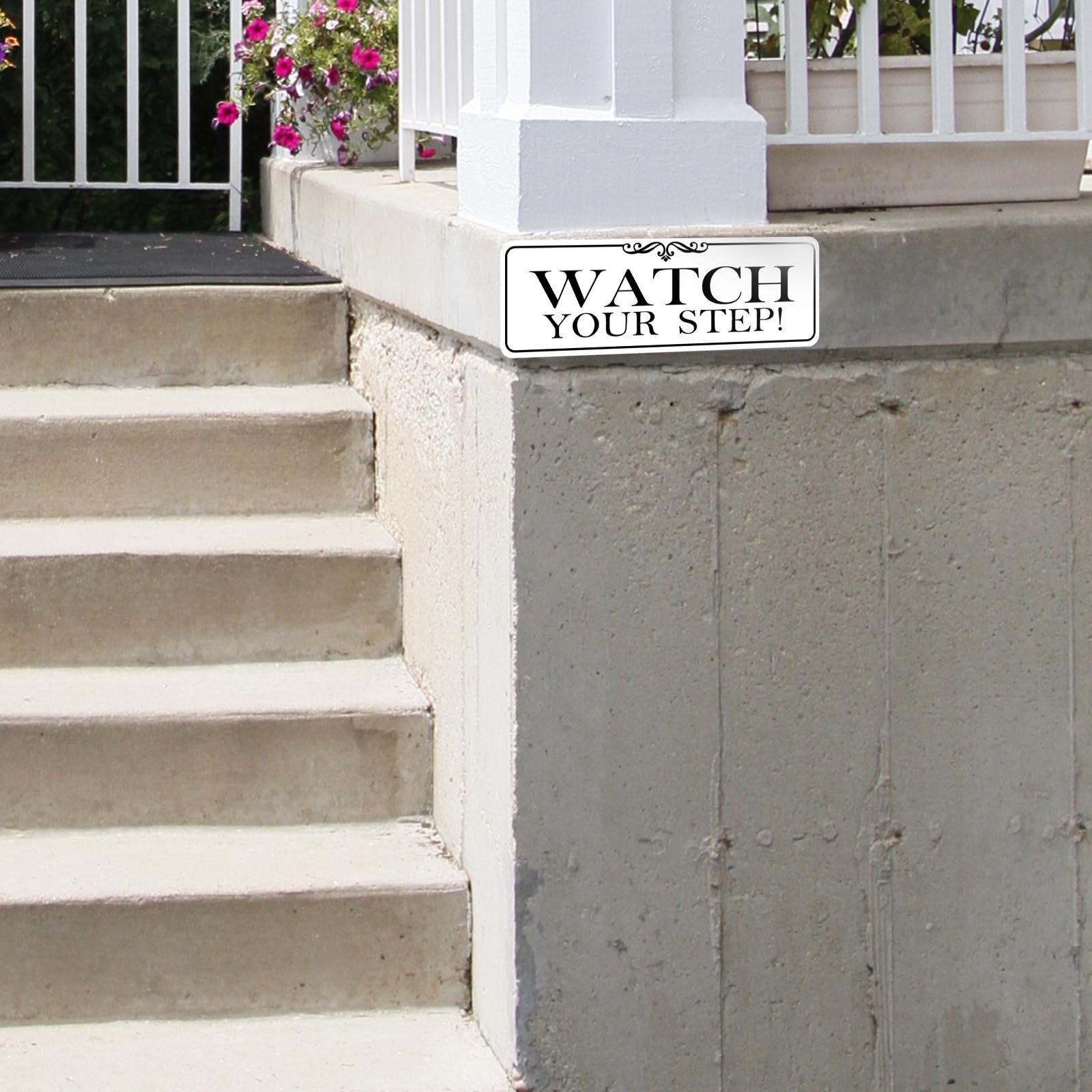 9×3 Inch Watch Your Step Sign Elegant White Acrylic Self Adhesive Wall Door