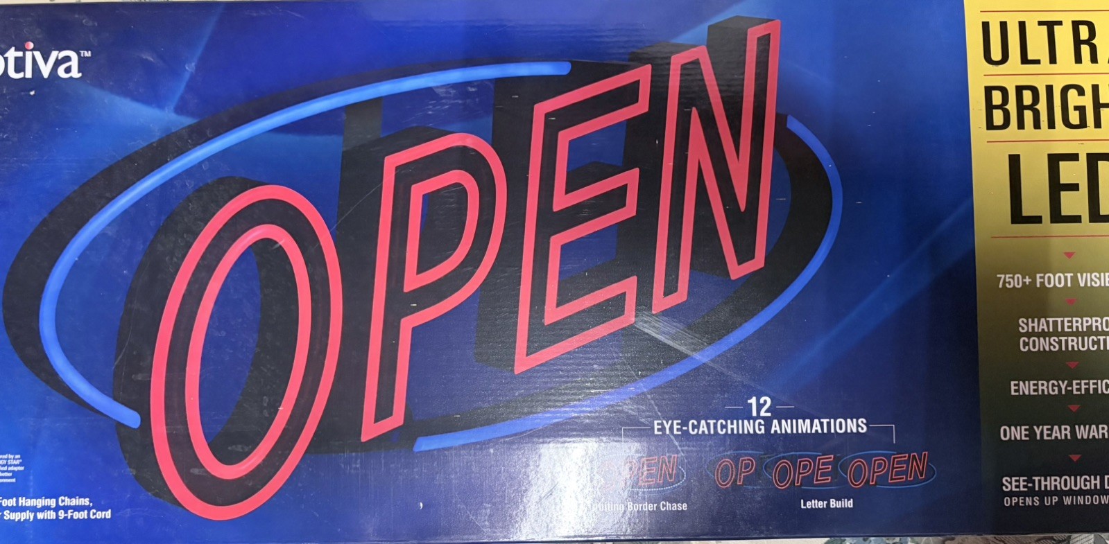 Optiva Open Signs | Neon Open Sign Look, LED Lights | 12 Eye-Catching Animations
