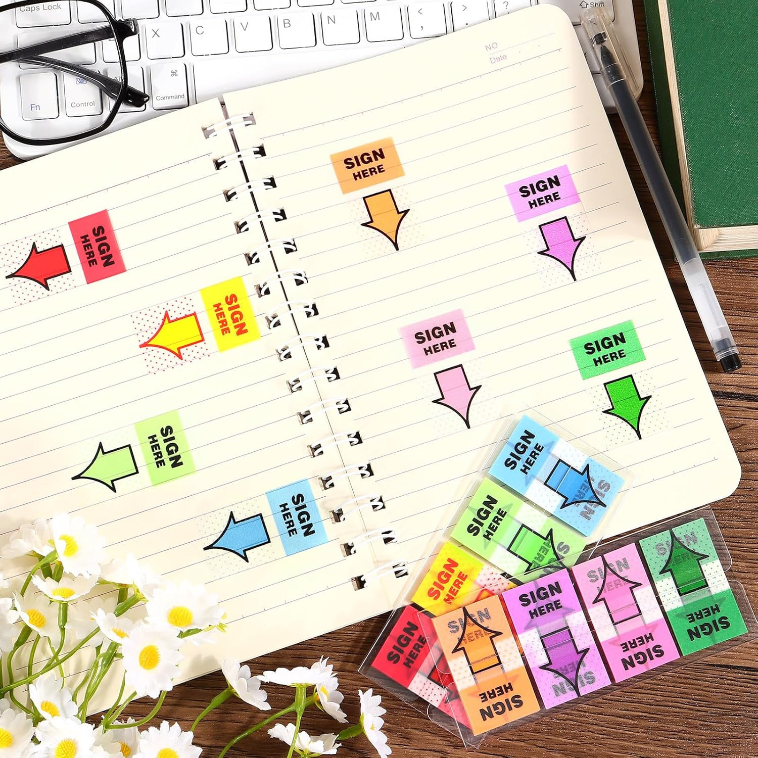 600 Pcs Sign Here Stickers, Sign Here Sticky Tabs, Arrow Labels Flags and Colorf