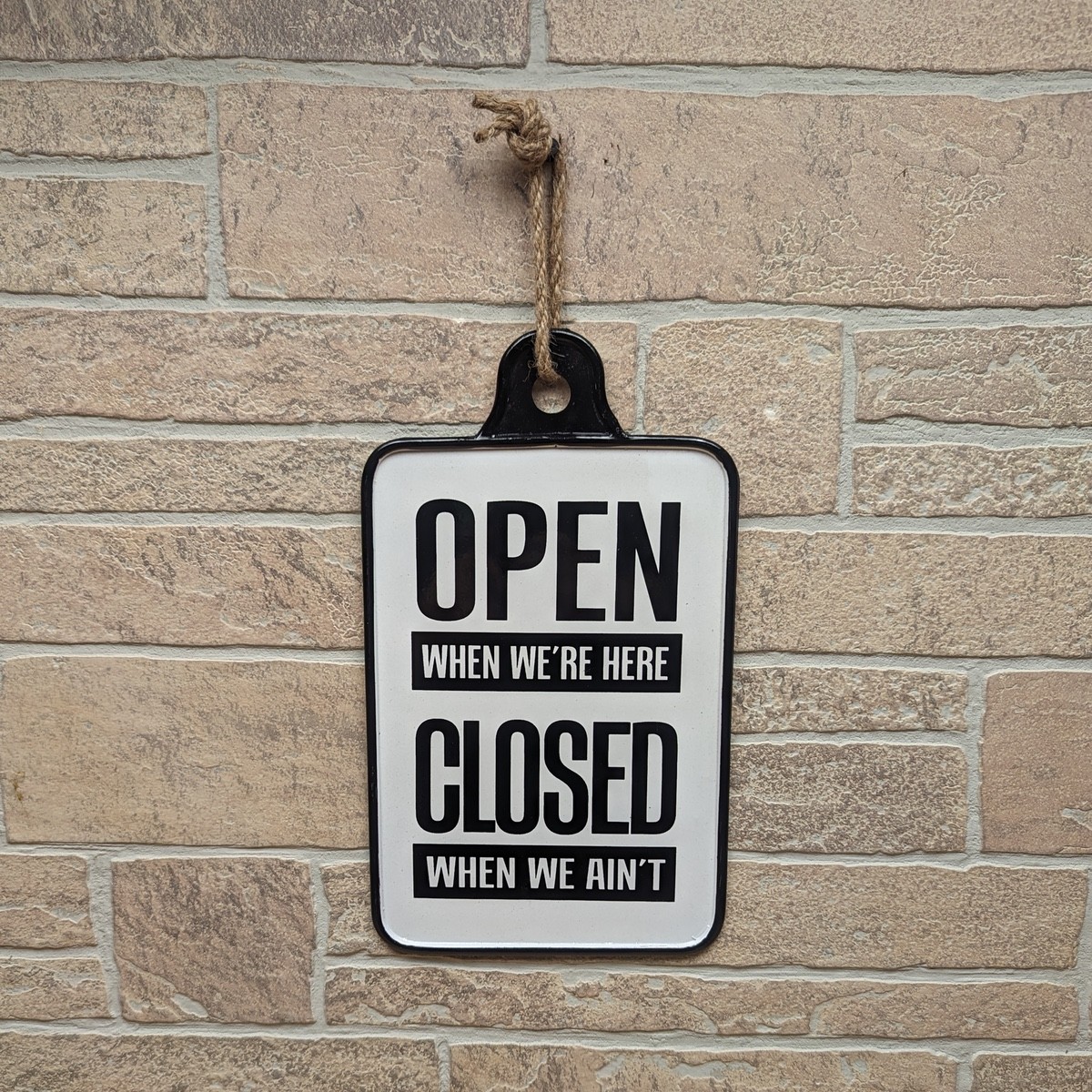 Rustic White Enamel Hanging Rope Open Closed Sign Door Business Shop Wall Decor