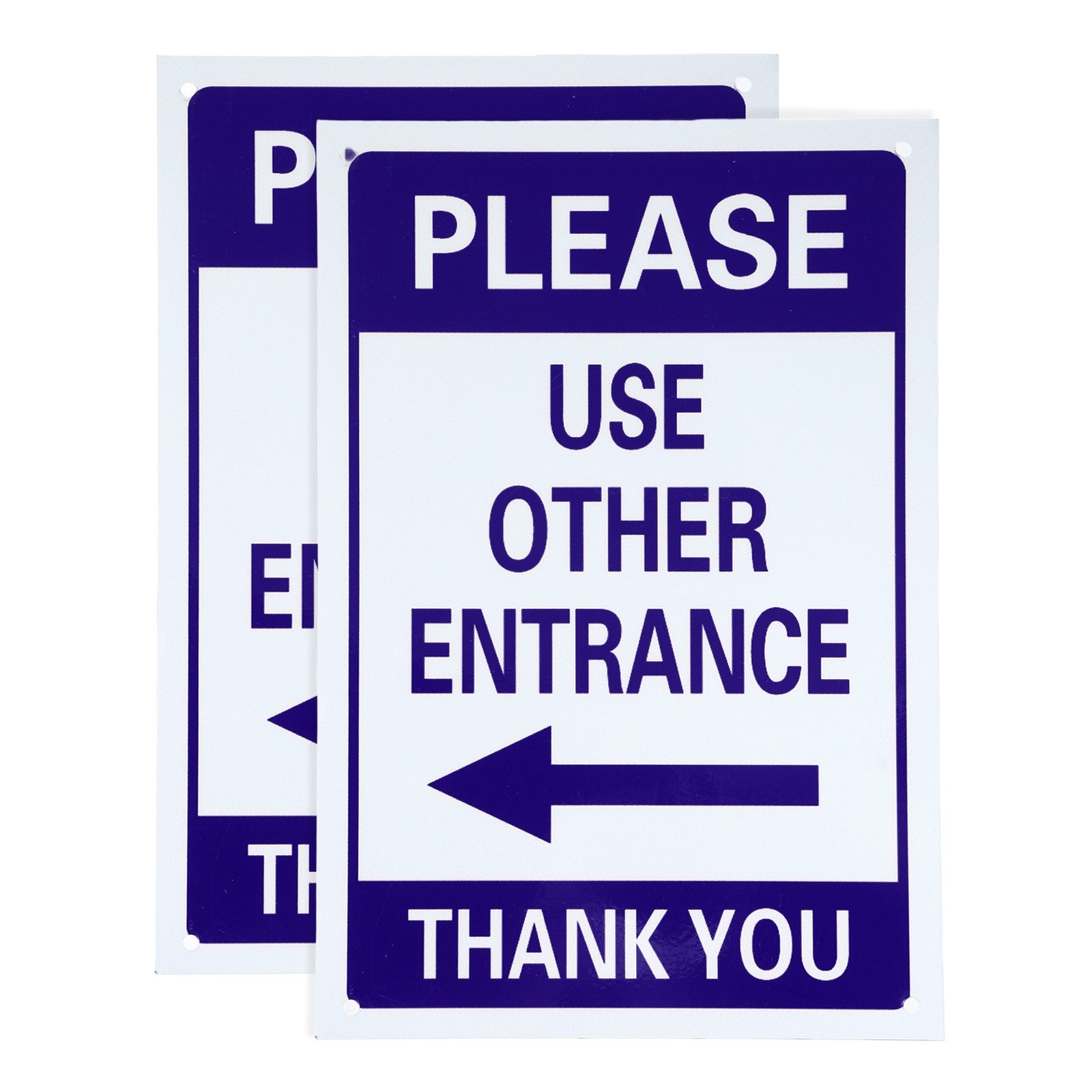 2 Pcs Please Use Other Entrance Thank You Sign, Left Arrow, Blue on White