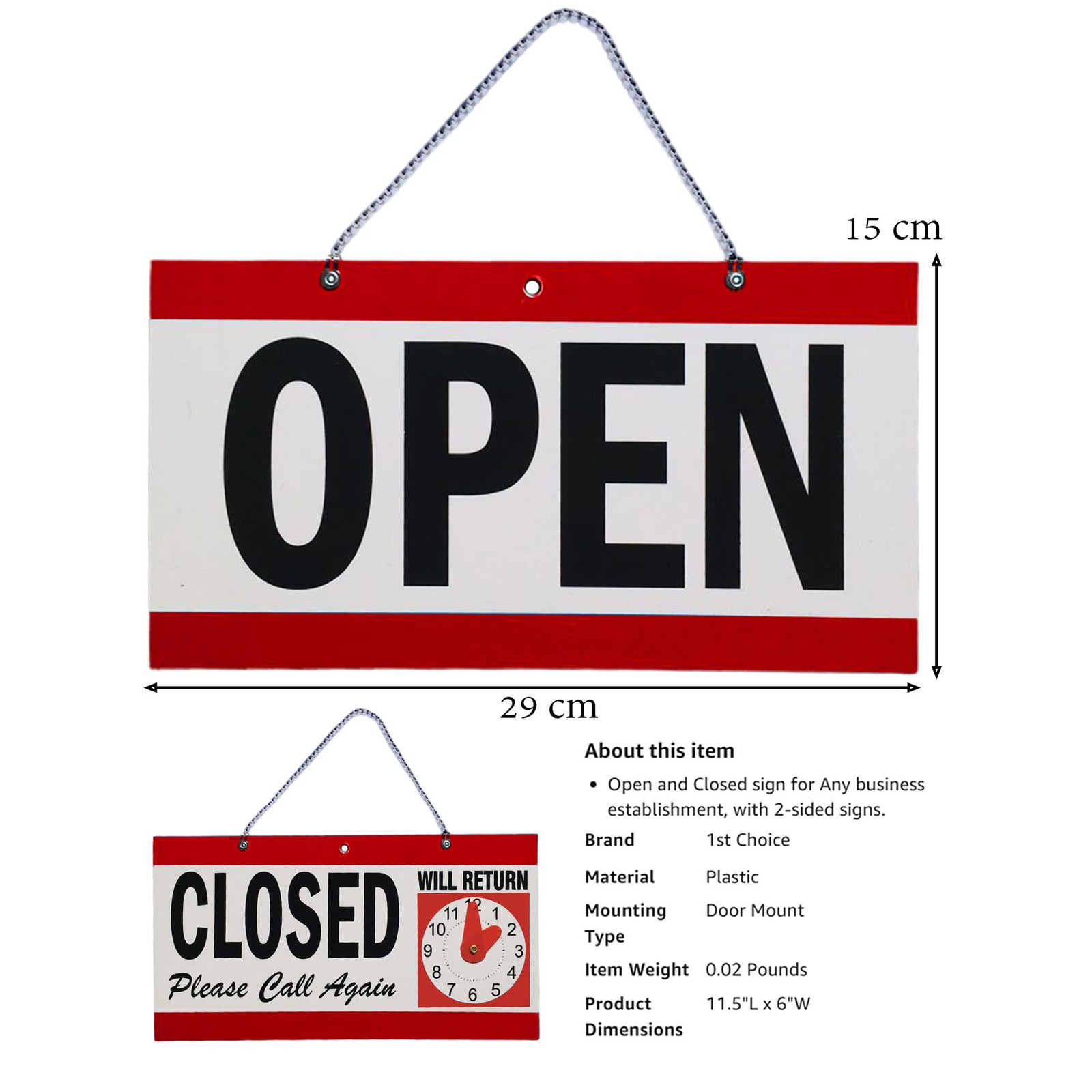 Open Sign Business Hour Closed Open Sign Will Return Clock for Restaurant Office