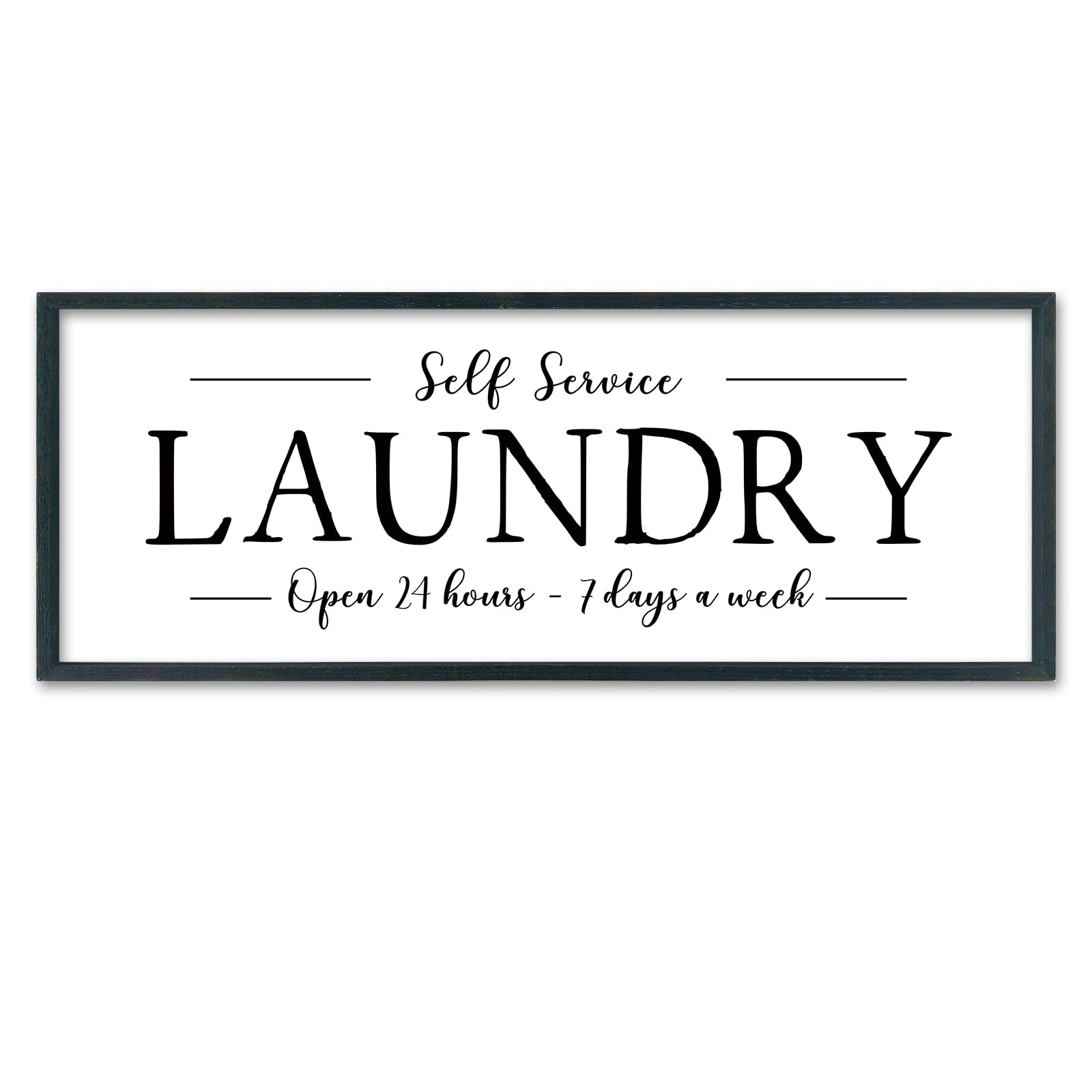 Framed Laundry Room Sign, 32 x 12 Inch Self Service Open 24 Hours Farmhouse W…