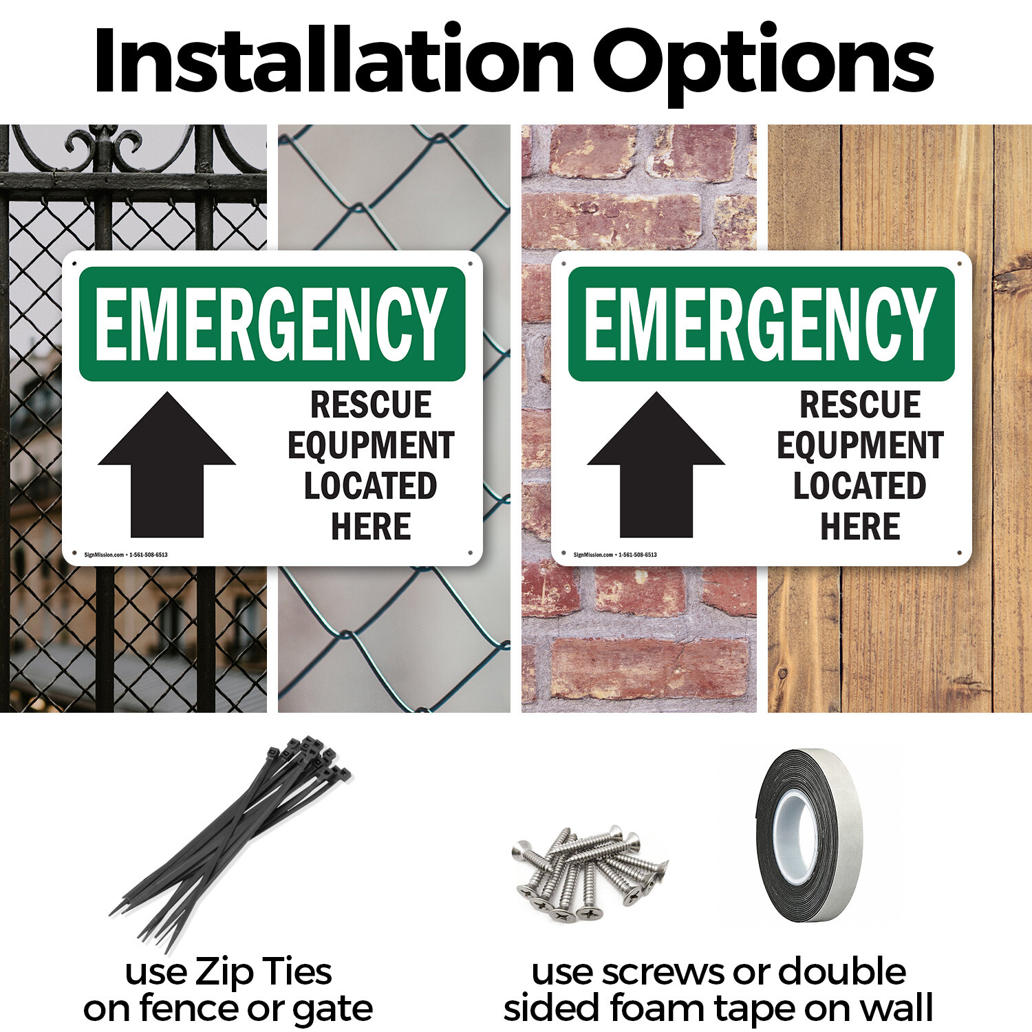 (2 Pack) Rescue Equipment Located Here OSHA Emergency Sign Decal Metal Plastic