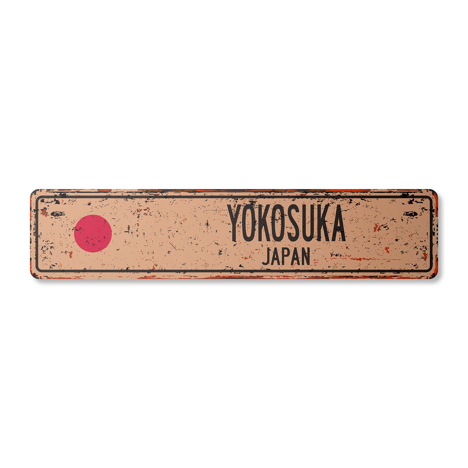 YOKOSUKA JAPAN Vintage Street Sign Japanese flag city country road wall rustic