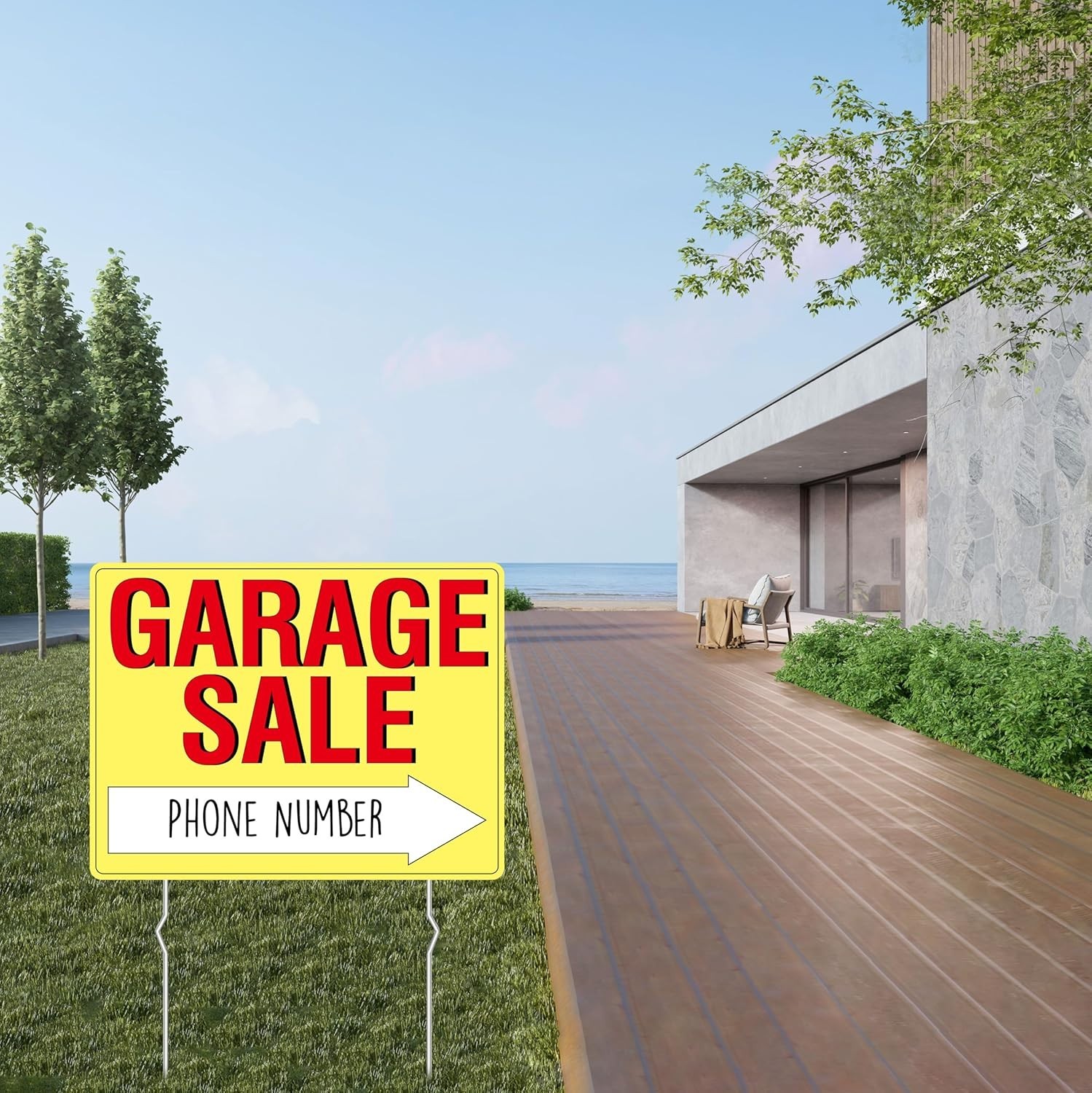 3PCS Bright Yellow Double-Sided Garage Sale Signs with Stakes & Price Labels