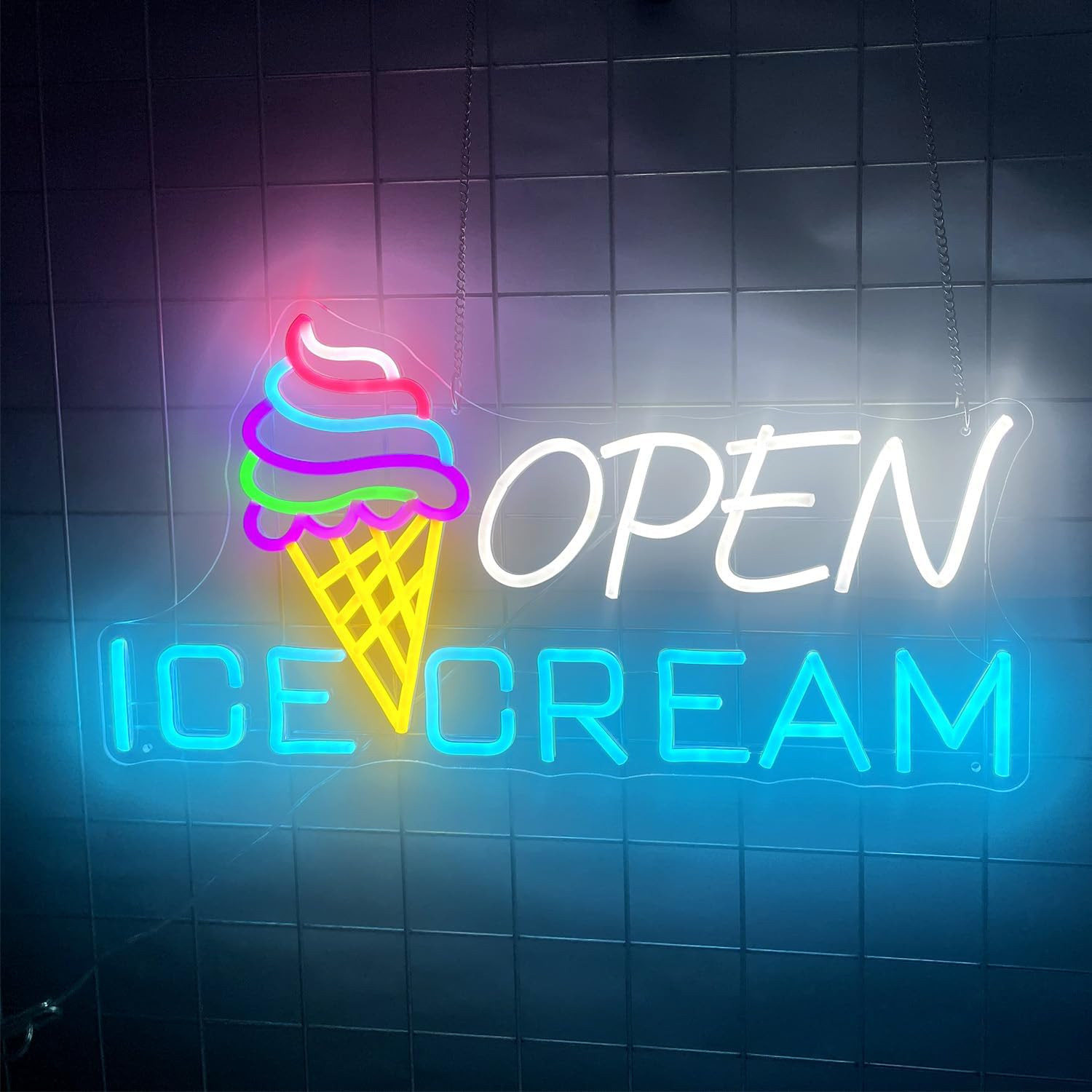 Ice Cream Sign 22.4×11 » Ice Cream Open Shop Neon Signs USB Powered Bar Sign Lig