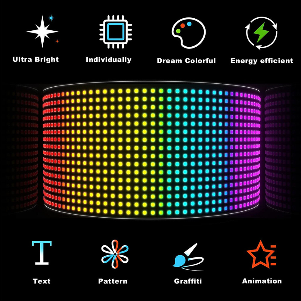 LED Sign USB Programmable Pixel Matrix Soft Message Screen App Control Car