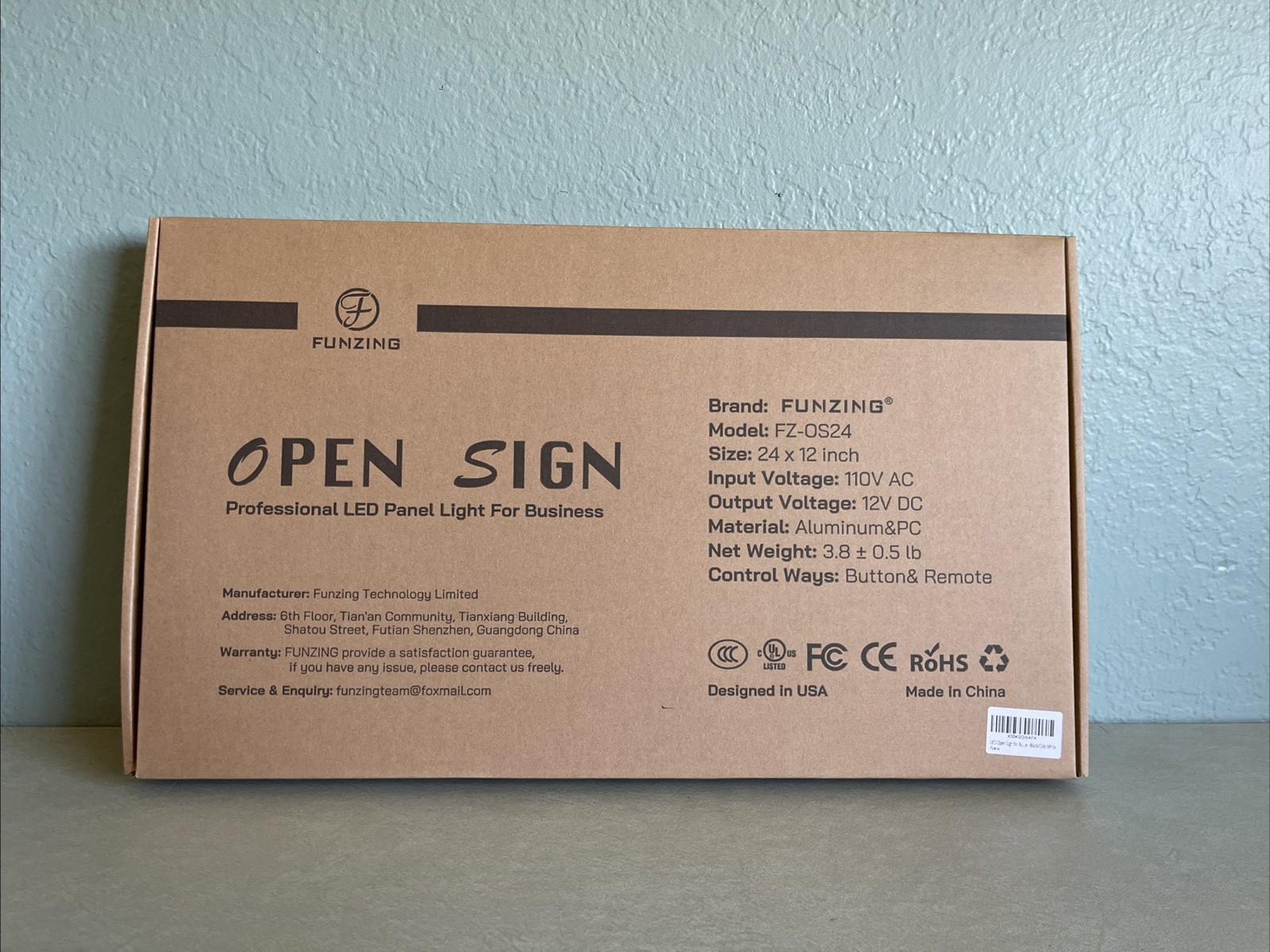 FUNZING OPEN SIGN PROFESSIONAL LED PANEL LIGHT BUSINESS 24”x12” FZ-OS24