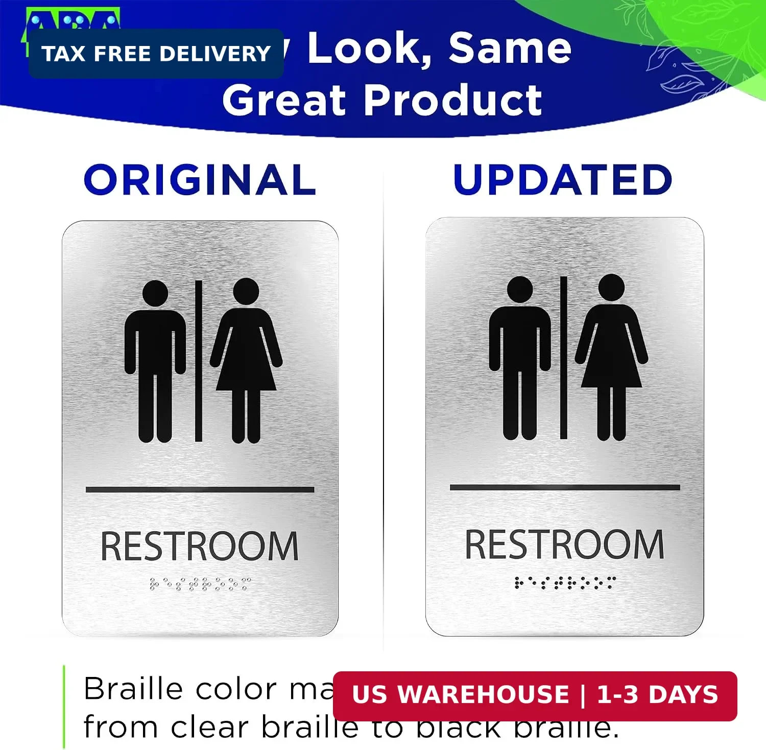 ADASigns Unisex Restroom Sign – 6&Prime; x 9&Prime; Durable Brushed Aluminum with Braille –