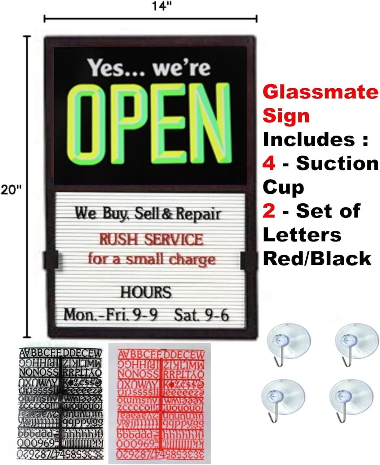 Glassmate Vertical Open/Closed Message Slider Board Sign | 14&Prime;W x 20&Prime;H