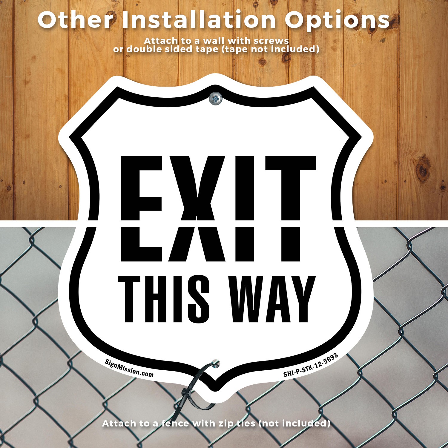 Exit This Way Shield Shaped Sign With Stake Weather Resistant Crafted in the USA