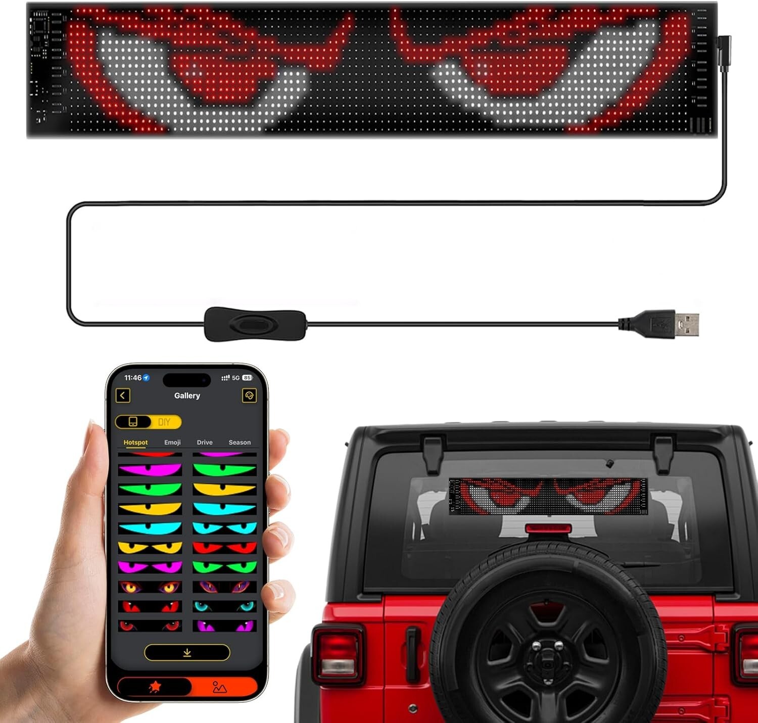 Programmable LED Sign, 23&Prime;x5&Prime; Scrolling Bright LED Matrix Panel, Smart APP Co…