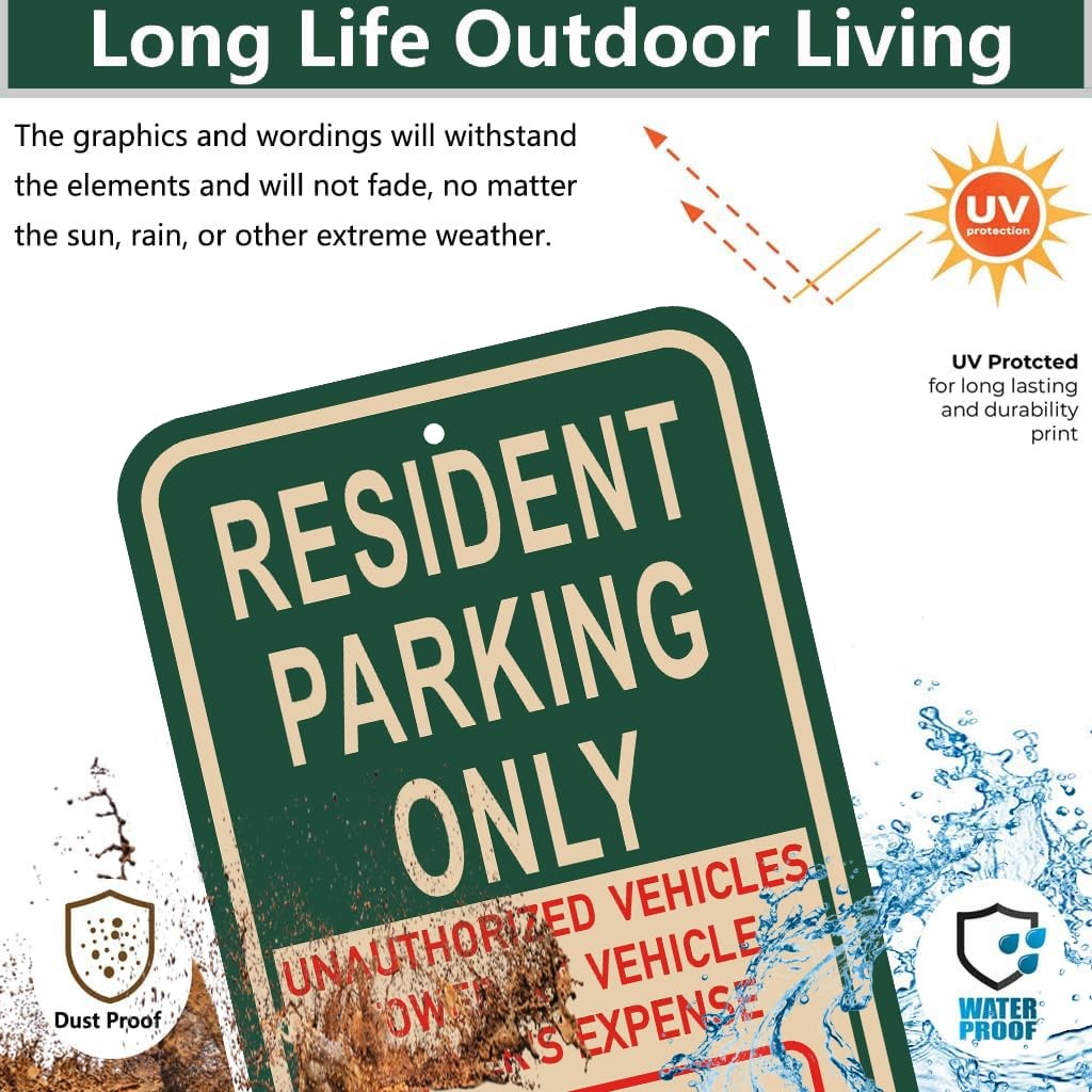 2 Pack Resident Parking Only Unauthorized Vehicles Towed Sign 18×12 Metal