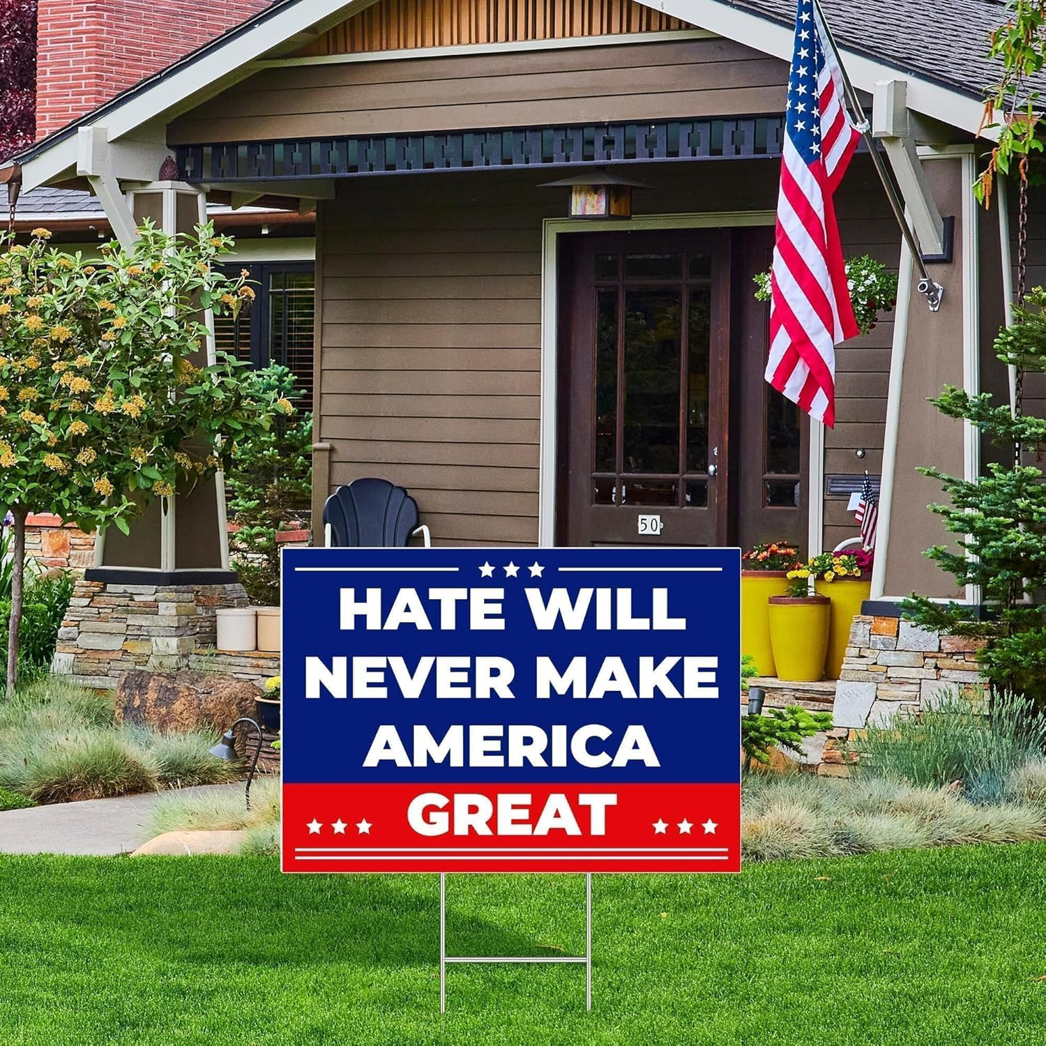 Anti Trump MAGA Yard Sign 17 X 12 Inch Hate Will Never Make America Great Sig…