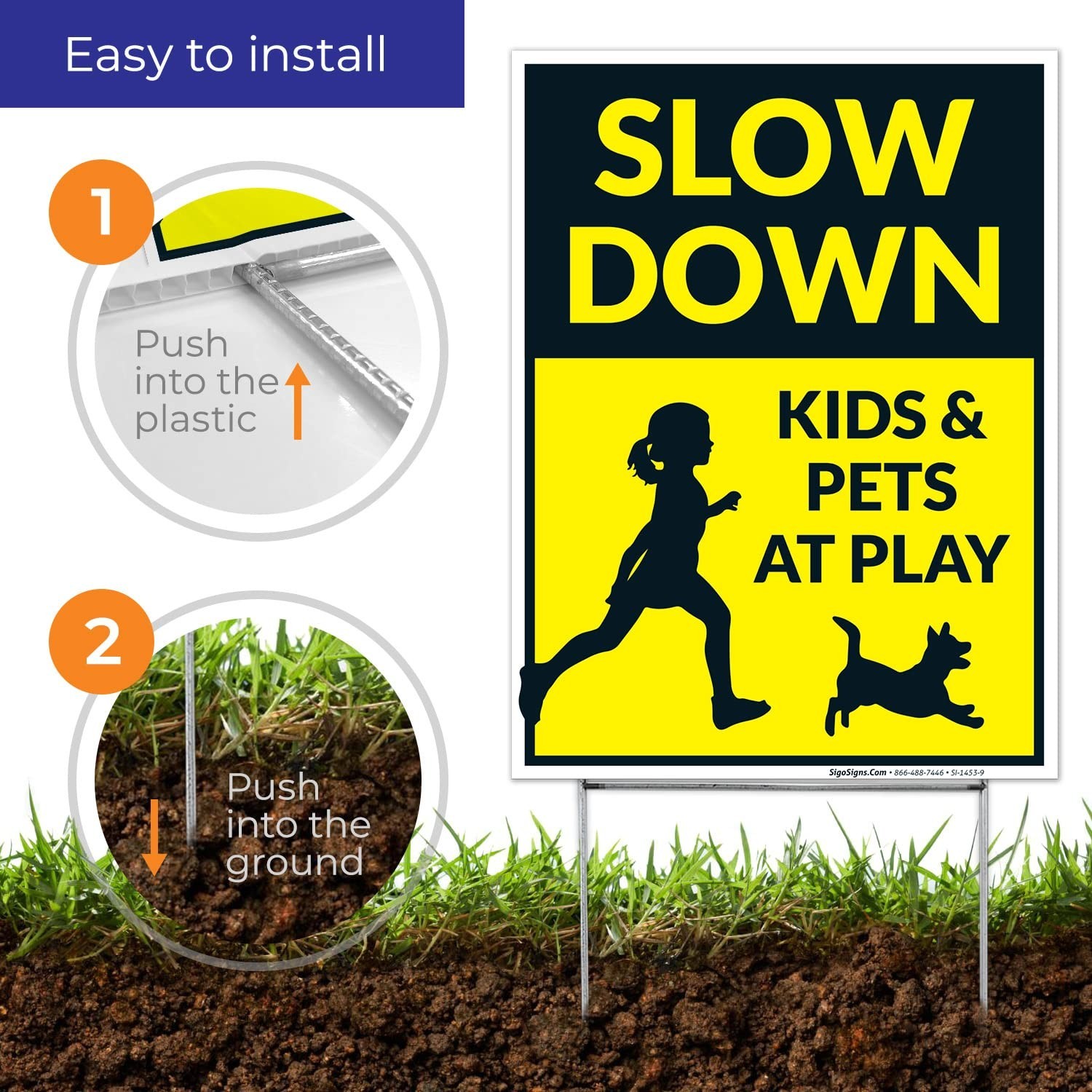 Slow Down Kids & Pets At Play With Graphics Sign, Pack of 2 Double Sided 9×12…