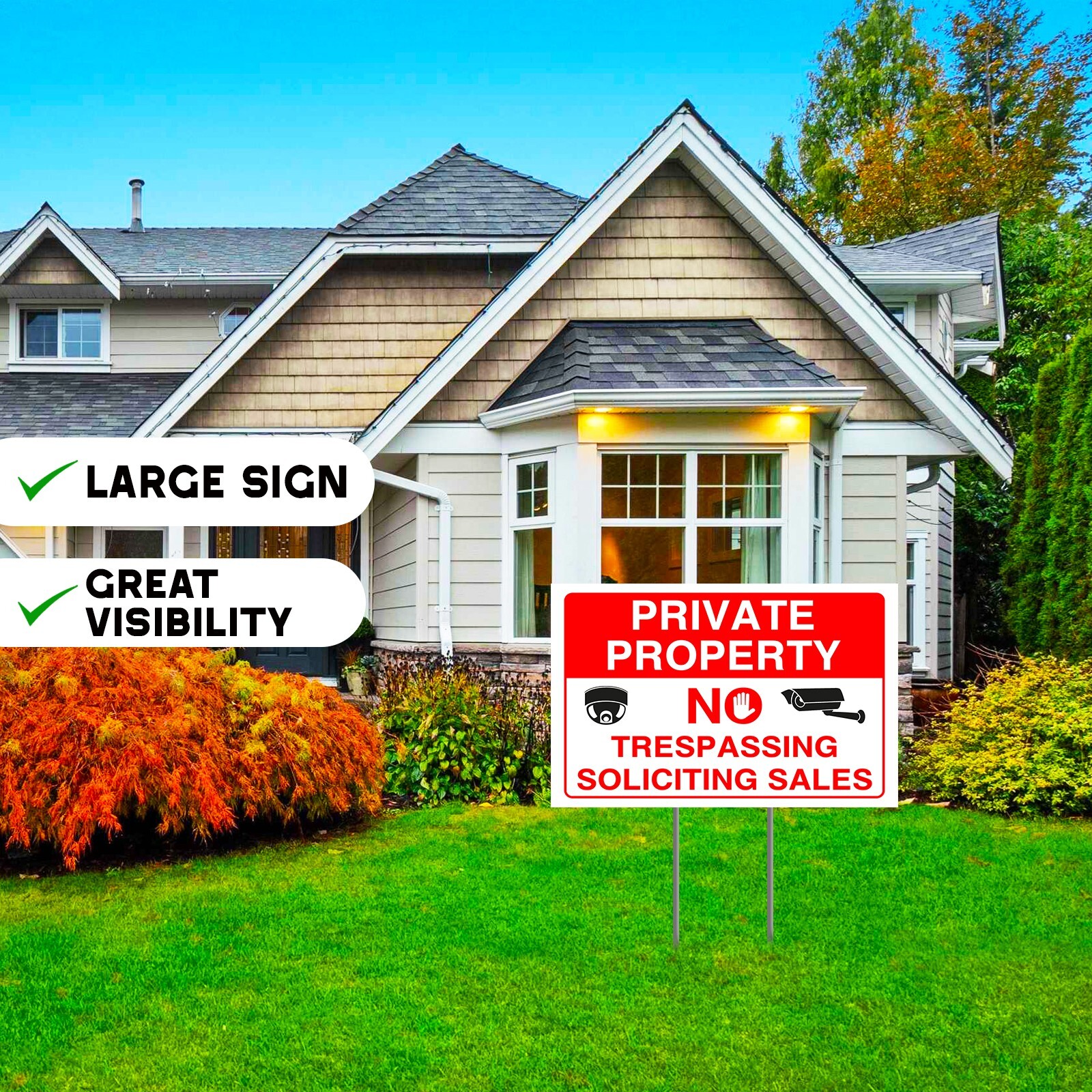 Private Property No Trespassing Signs with H-Stakes, Protect Your Home, Office