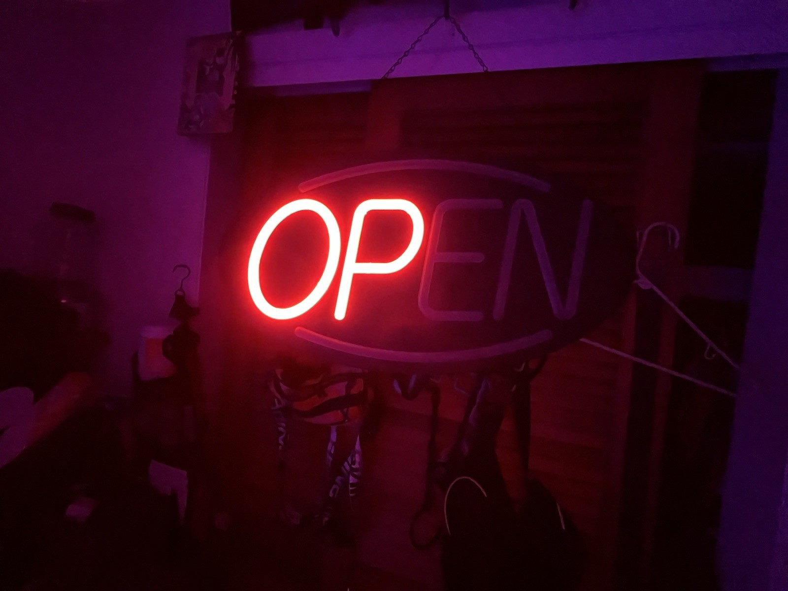 Neon Illuminated Hanging Red Blue Business Open Sign