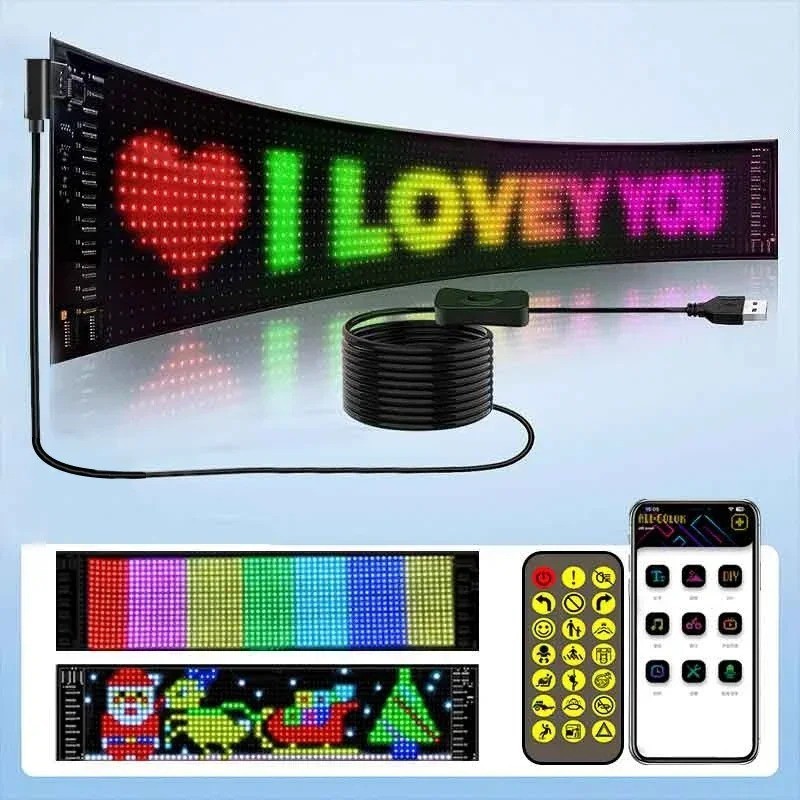 LED Matrix Pixel Panel RGB Scrolling USB App Control Car Advertising Sign