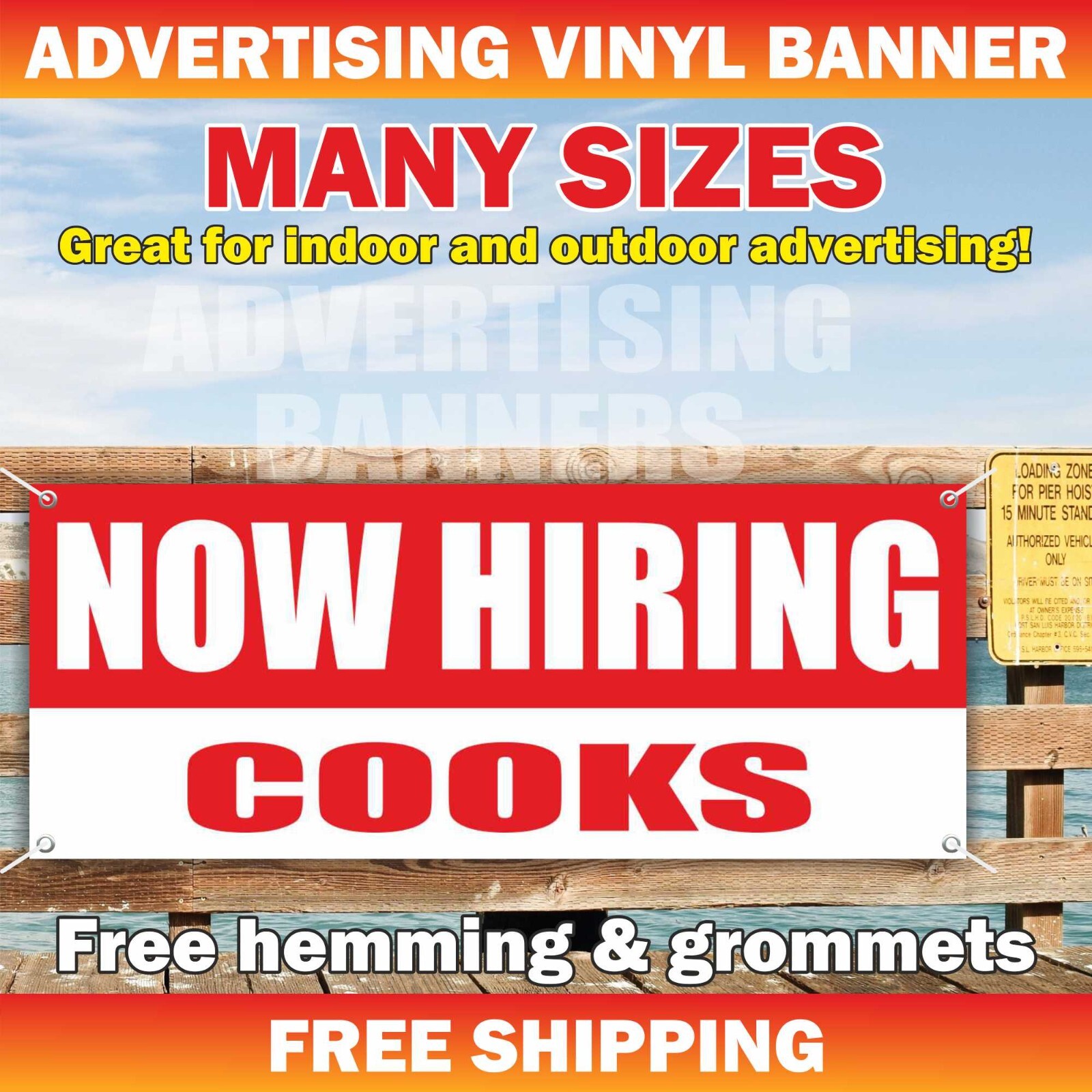 NOW HIRING COOKS Advertising Banner Vinyl Mesh Sign Apply inside Employee Job