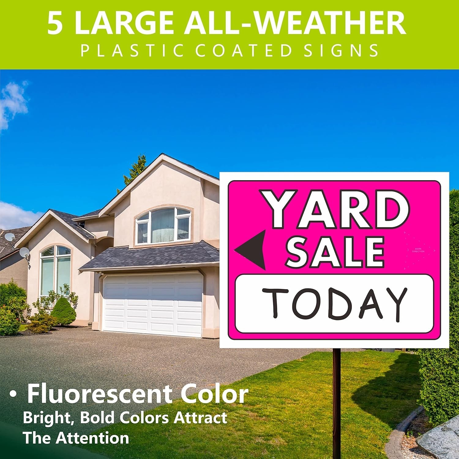 Yard Sale Sign Kit 5-Piece Double-Sided Neon Plastic Signs with 1400 Stickers