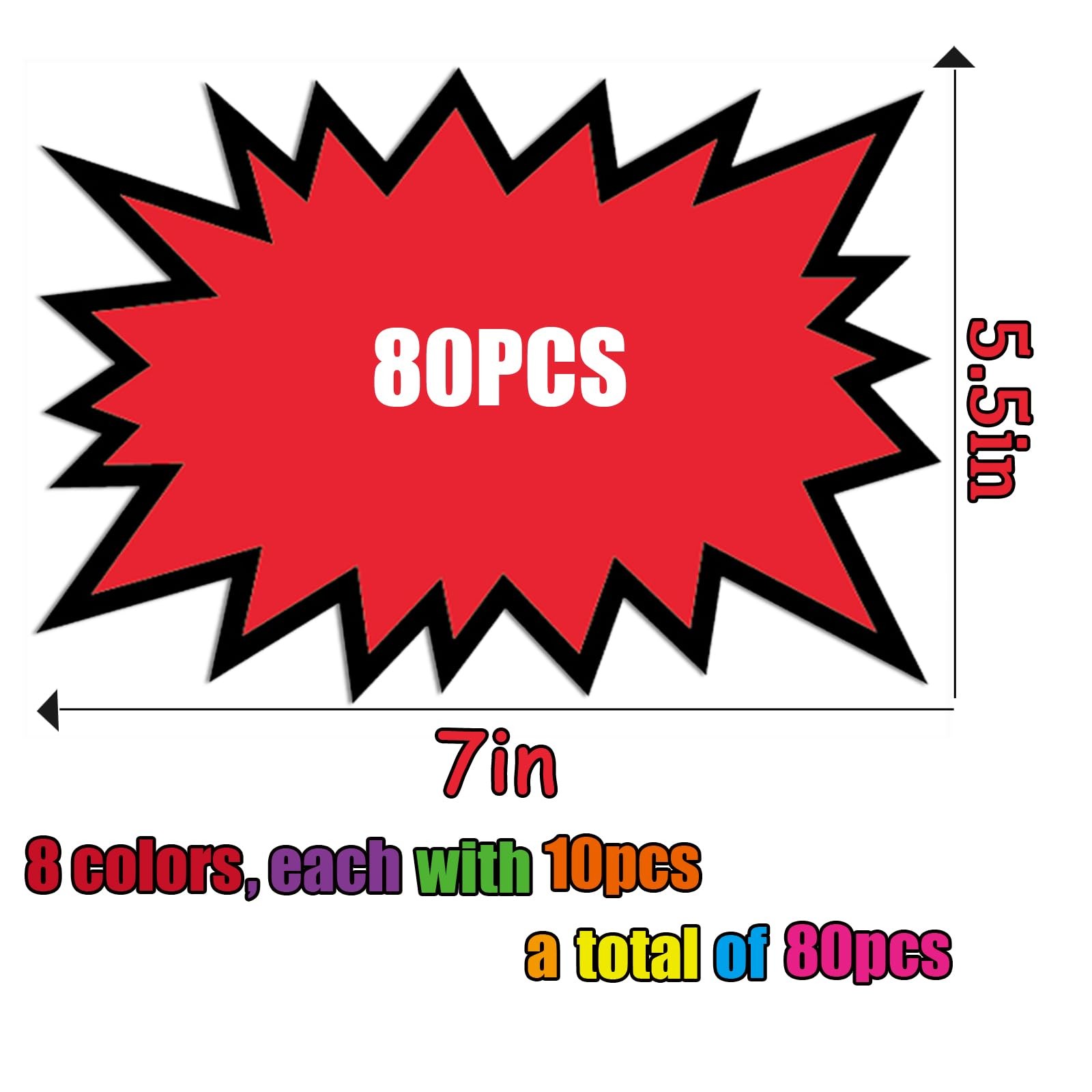 5.5x7Inch 80Pieces Fluorescent Neon Signs,Burst Star cutouts Signs for Retail,Ga