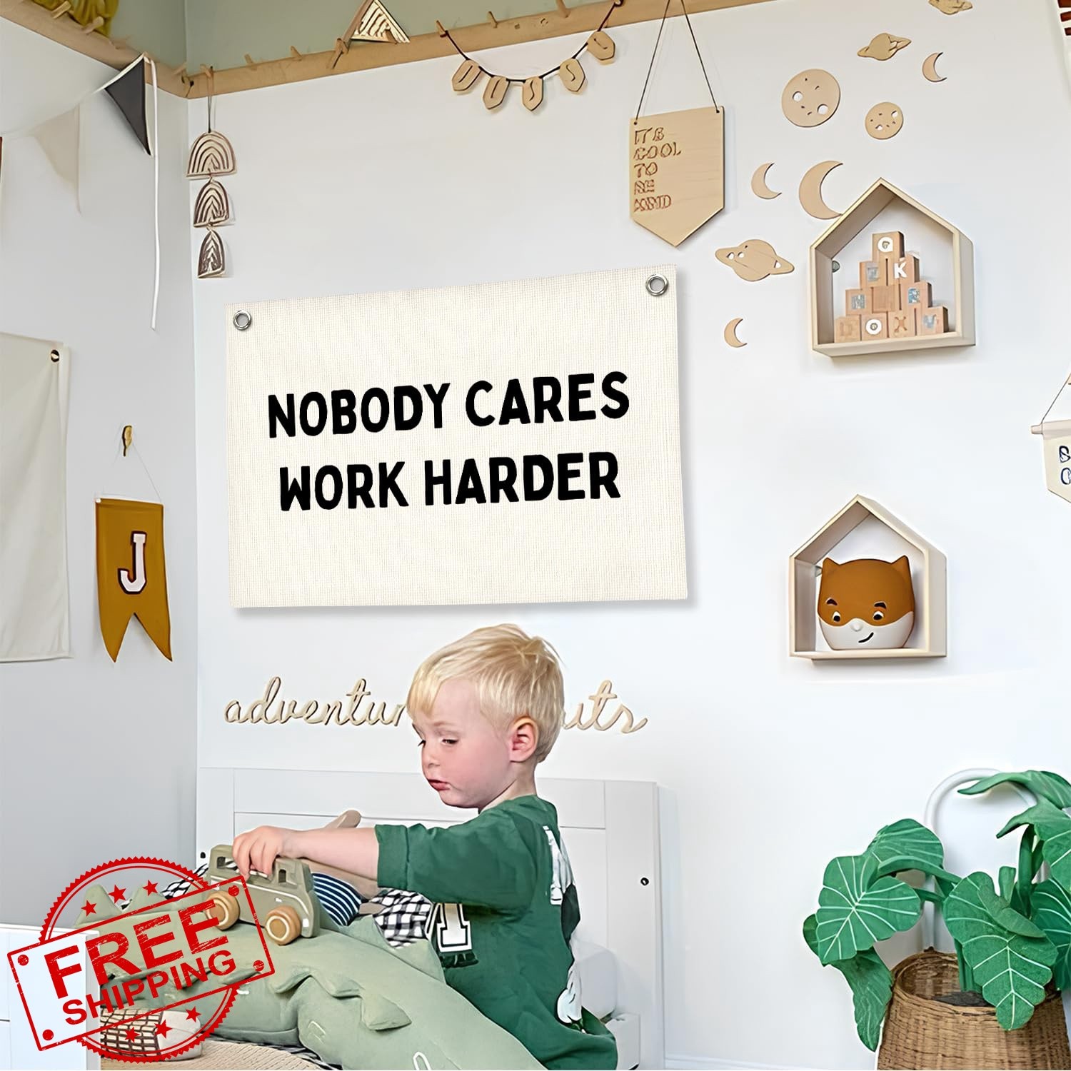 STHTTSW Work Harder Linen Banner Off-White